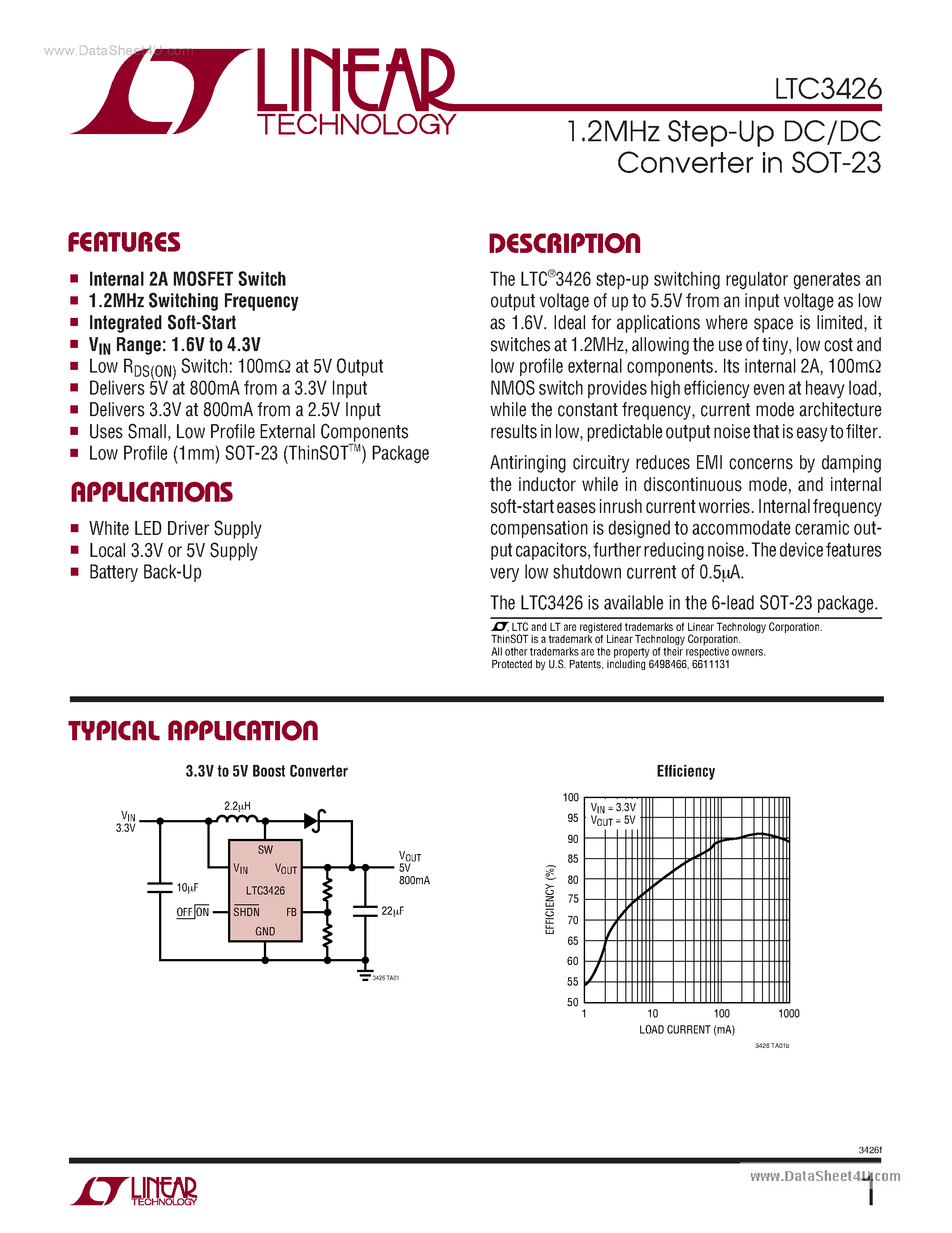 Datasheet LTC3426 - 1.2MHz Step-Up DC/DC Converter page 1