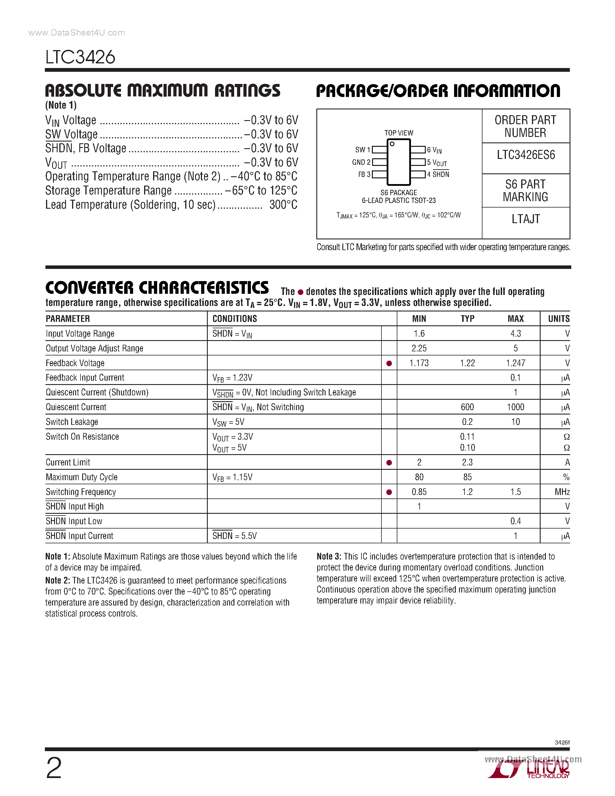 Datasheet LTC3426 - 1.2MHz Step-Up DC/DC Converter page 2
