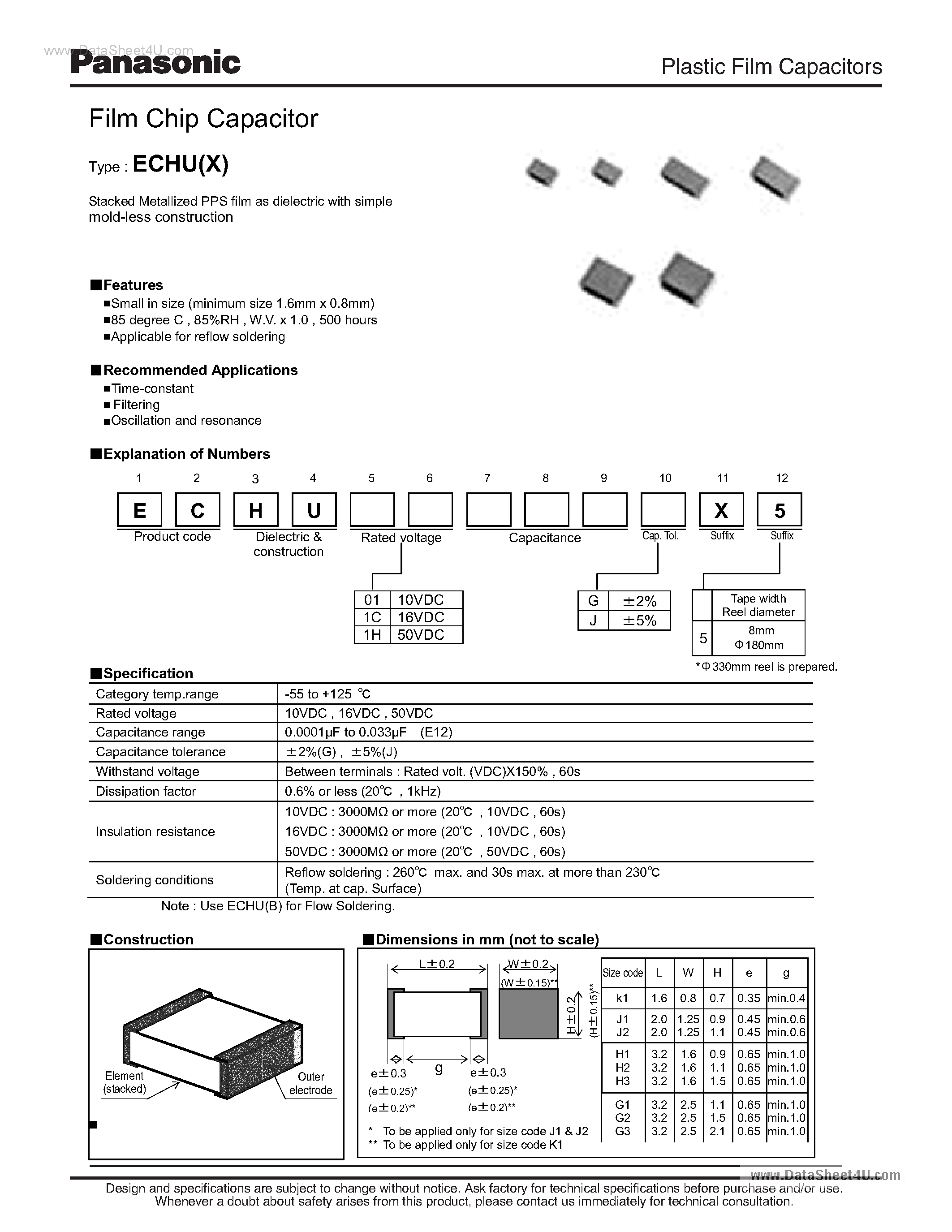 Datasheet ECHU01xxxxXx - (ECHU Series) Film Chip Capacitor page 1