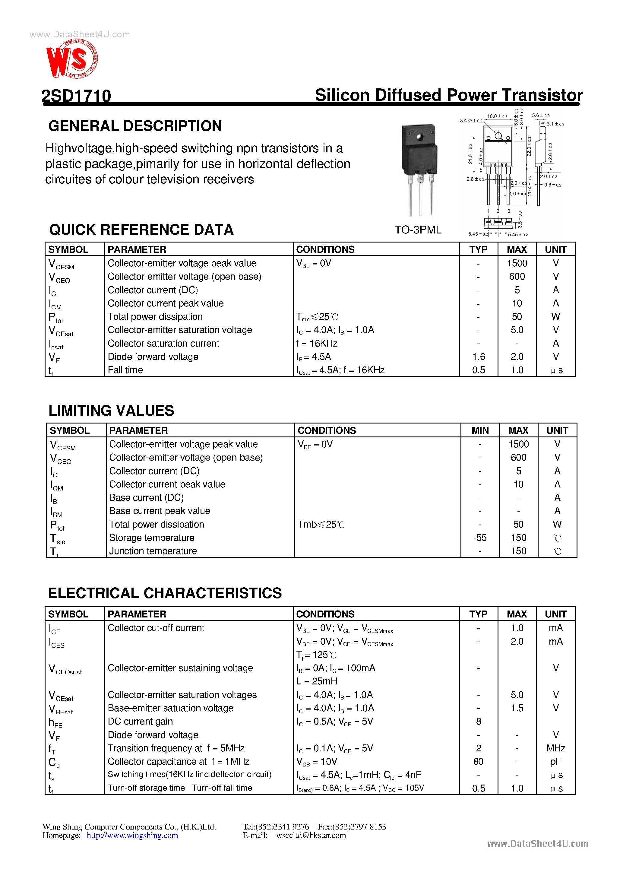 Datasheet D1710 - Search -----> 2SD1710 page 1