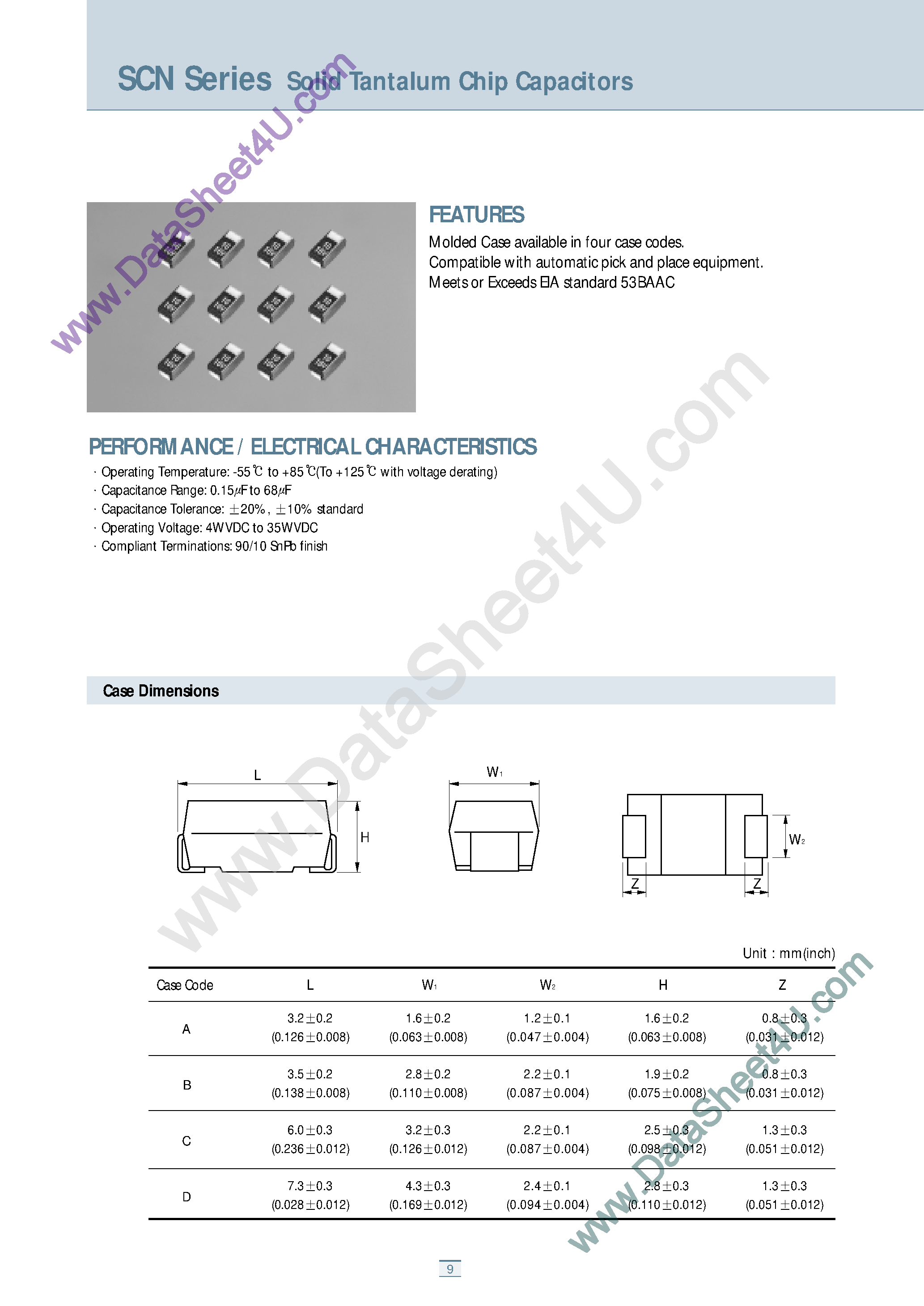 Datasheet TCSCS0Gxxxx - SCN Series / Soild Tantalum Chip Capacitors page 1