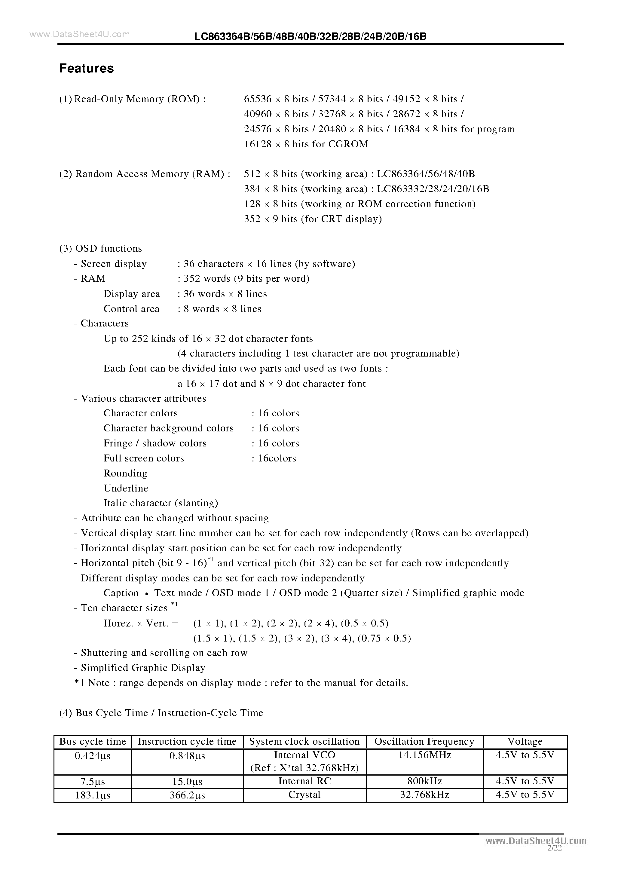 Datasheet LC863316B - (LC8633xxB) 8-Bit Single Chip Microcontroller page 2