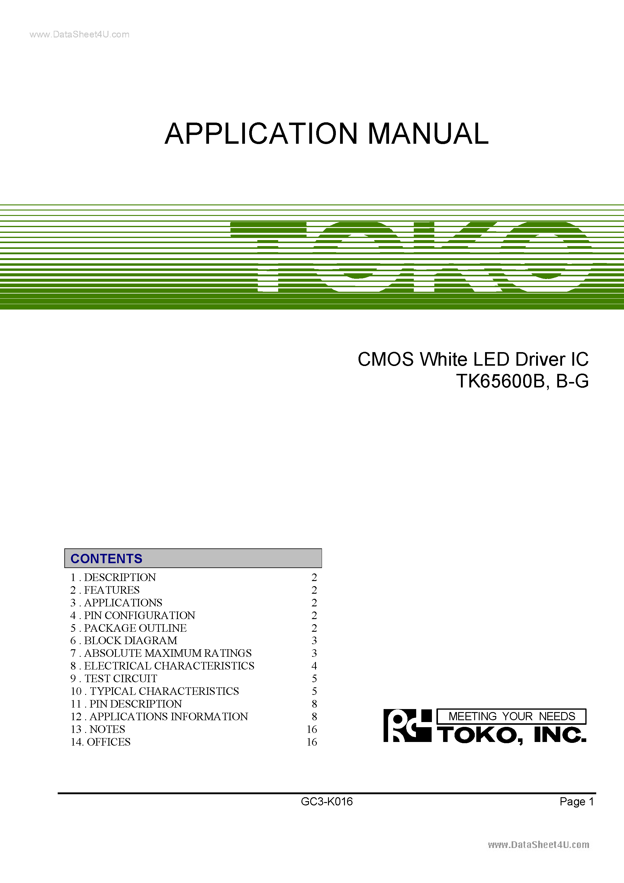 Даташит TK65600B - CMOS White Led Driver IC страница 1