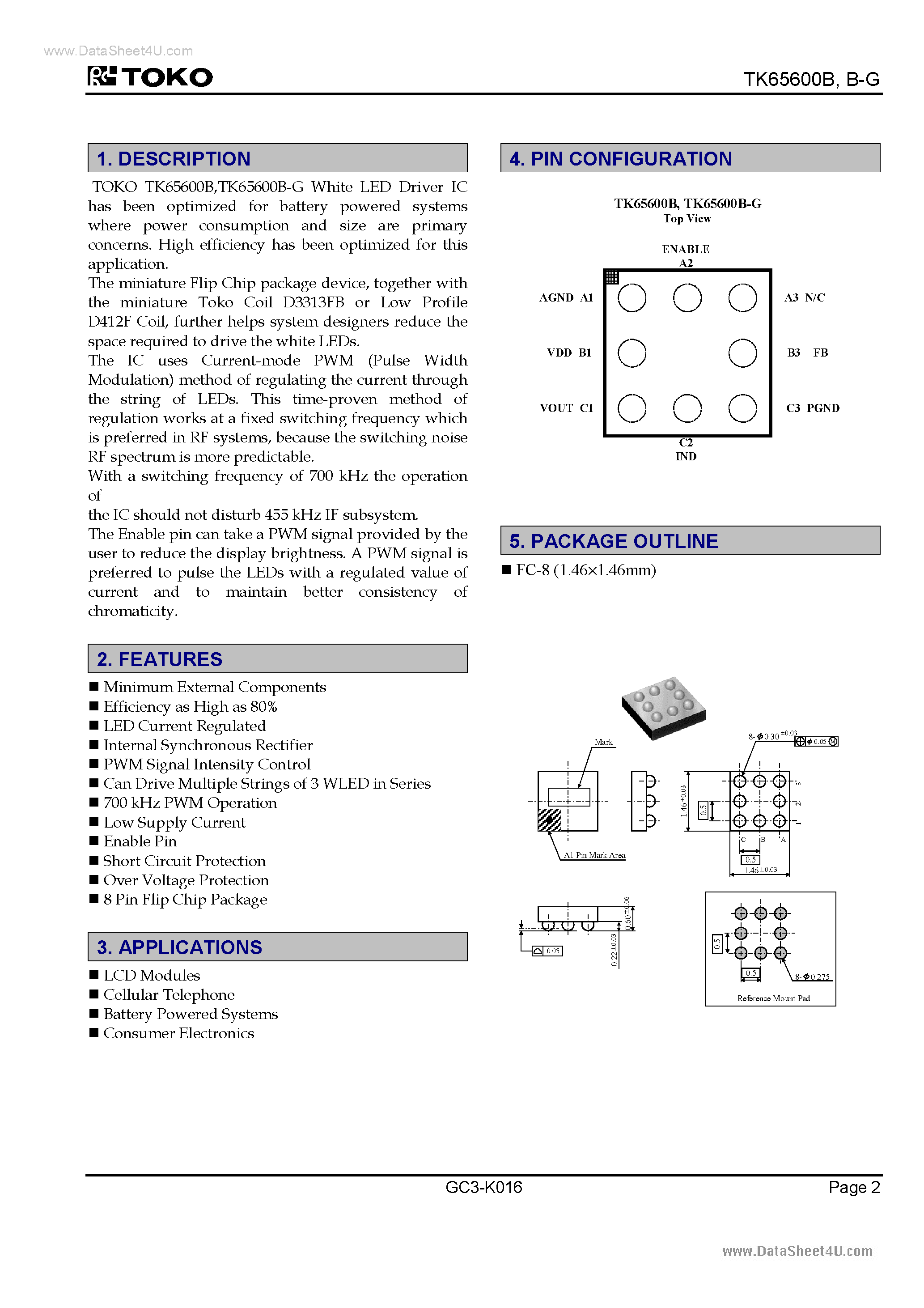 Даташит TK65600B - CMOS White Led Driver IC страница 2