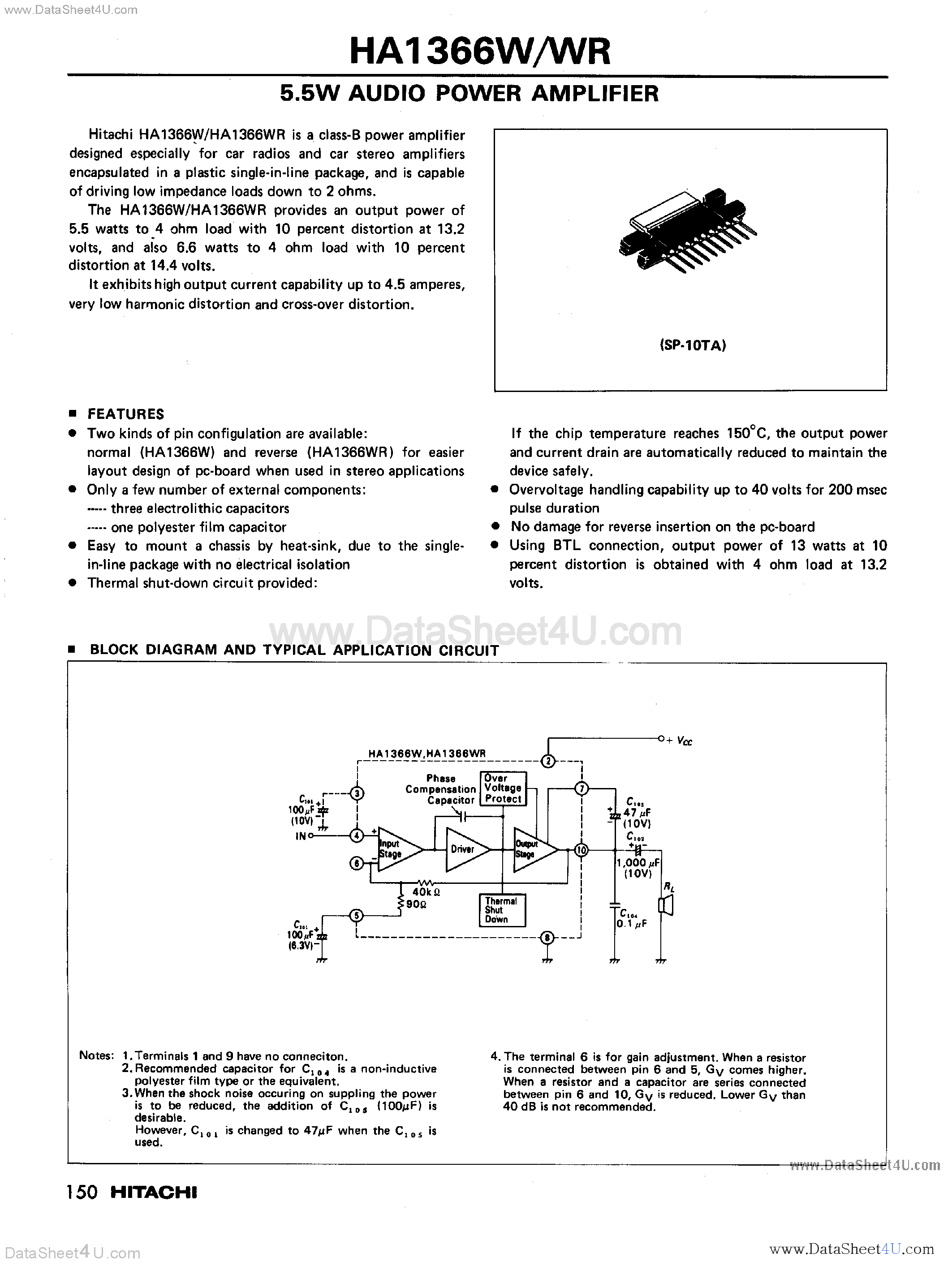 Datasheet HA-1366WR - 5.5W Audio Power Amplifier page 2