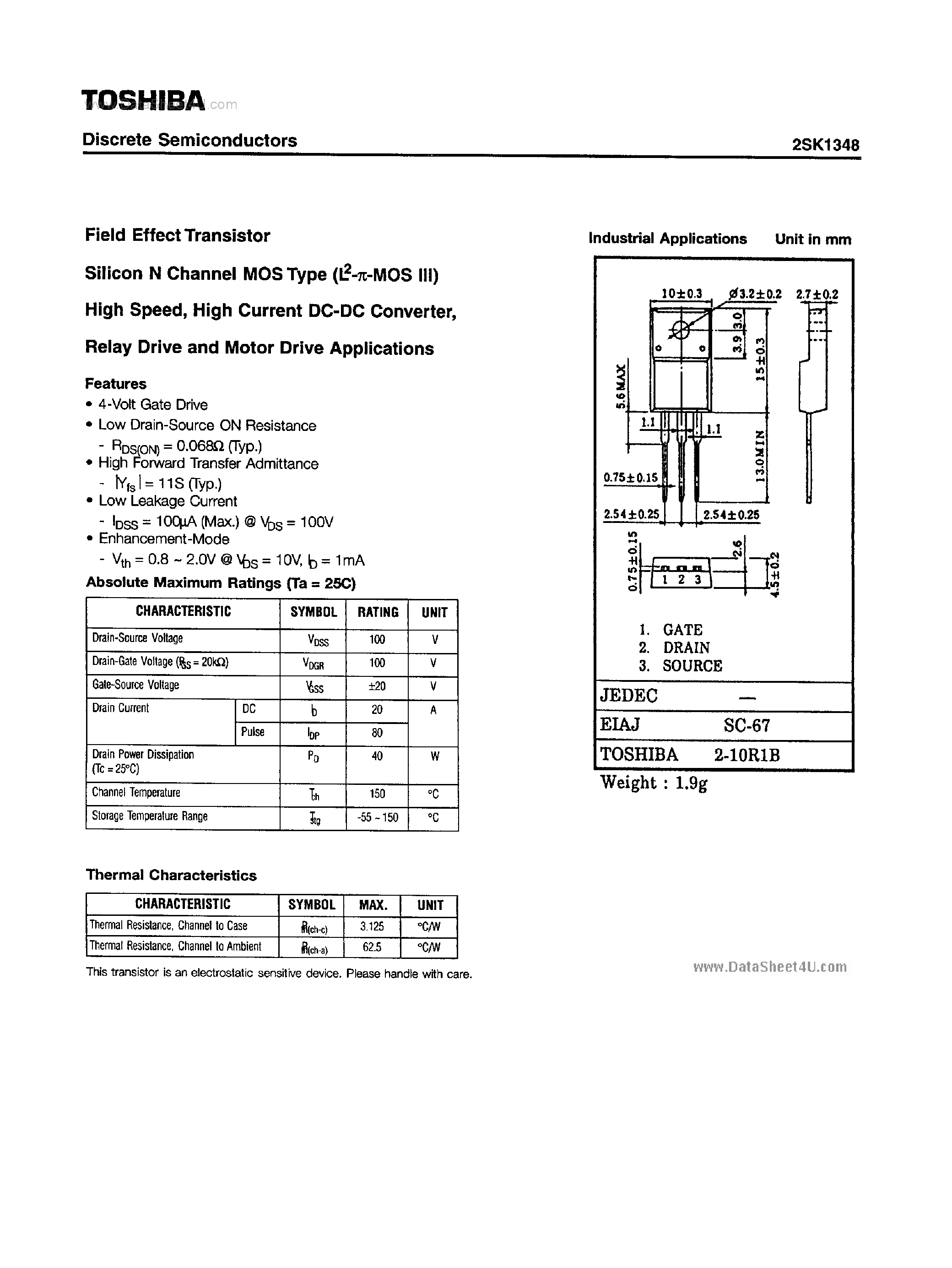 Даташит на микросхему 2SK1348 страница 1 Даташит 2SK1348 - Field Effect Transistor страница 1