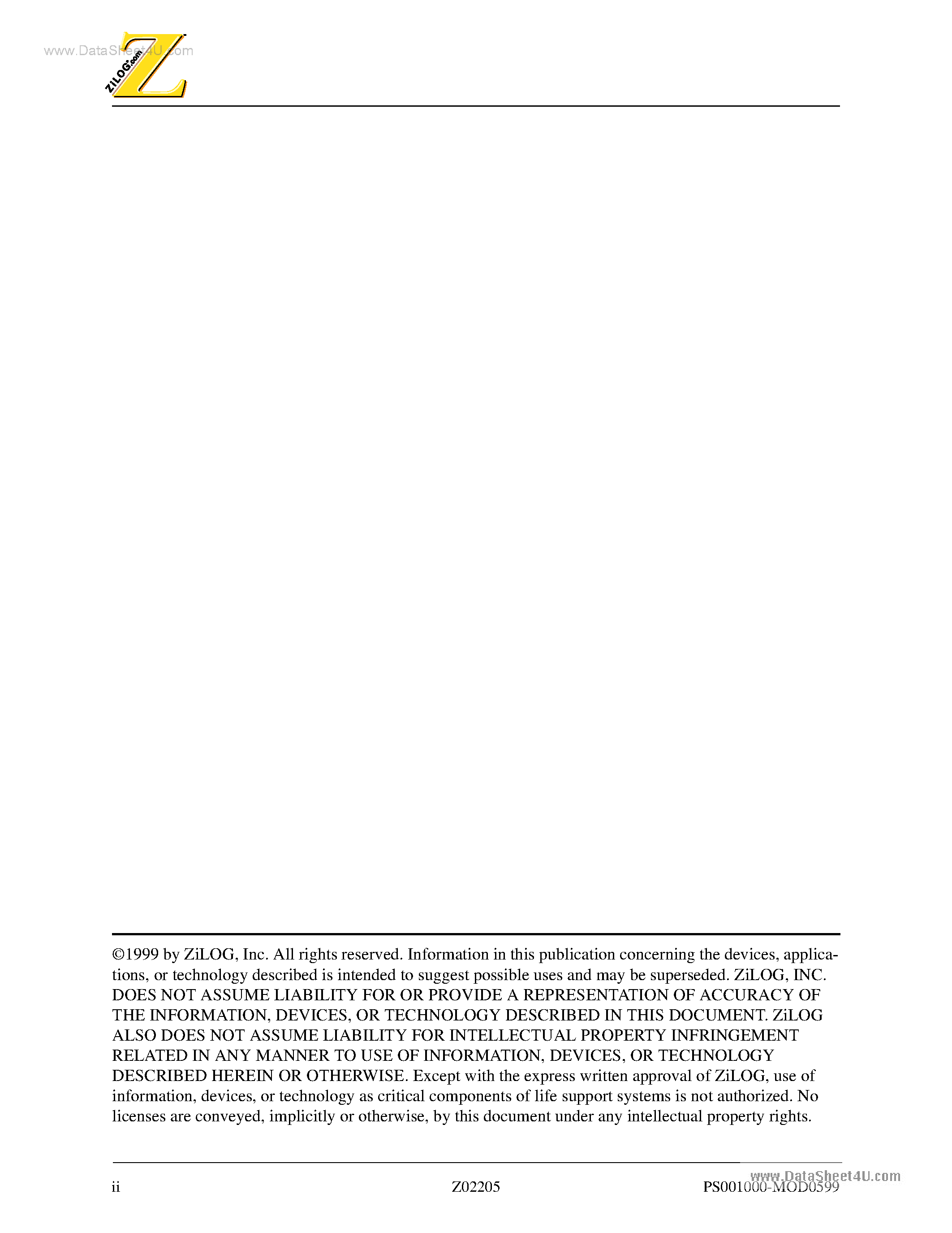 Datasheet Z02205 - MODEM CONTROLLER IDEAL page 2