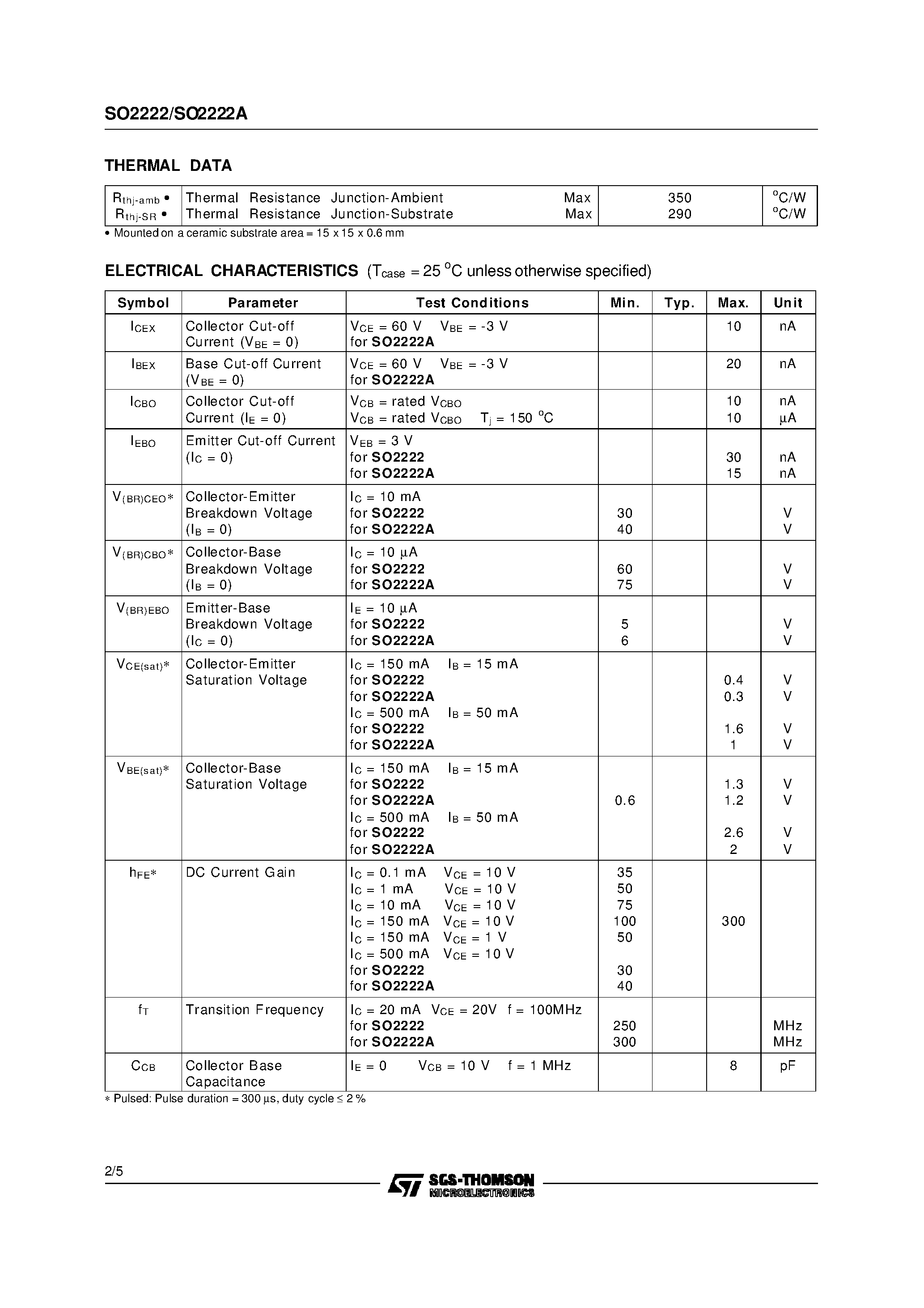 Datasheet SO2222 - SMALL SIGNAL NPN TRANSISTORS page 2