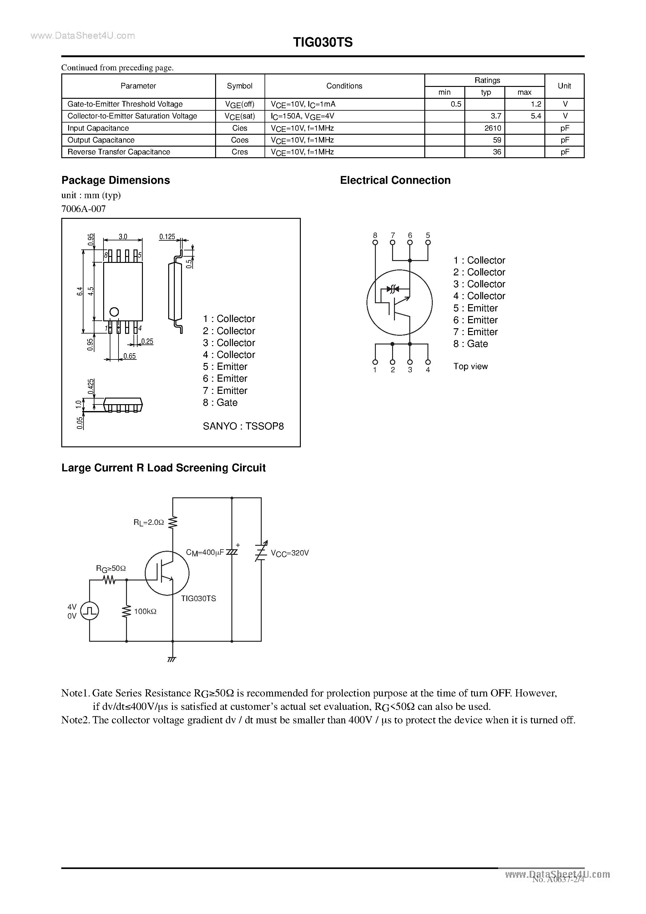 Datasheet TIG030TS page 2 Datasheet TIG030TS - N-Channel IGBT Light-Controlling Flash Applications page 2