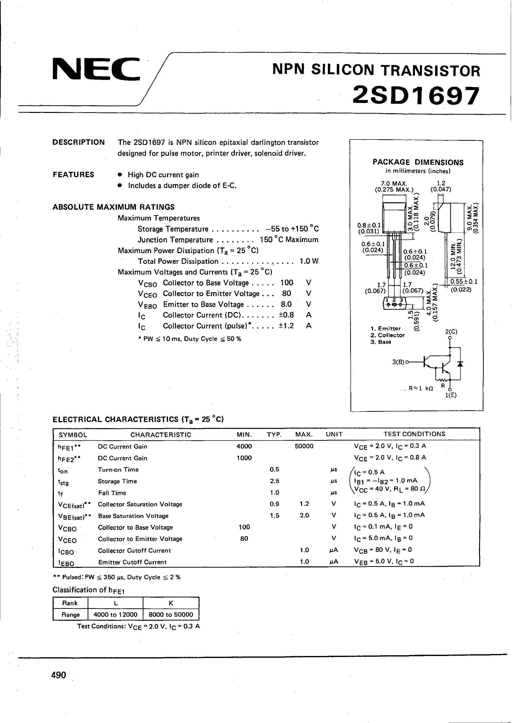 Datasheet 2SD1697 - NPN SILICON TRANSISTOR page 1