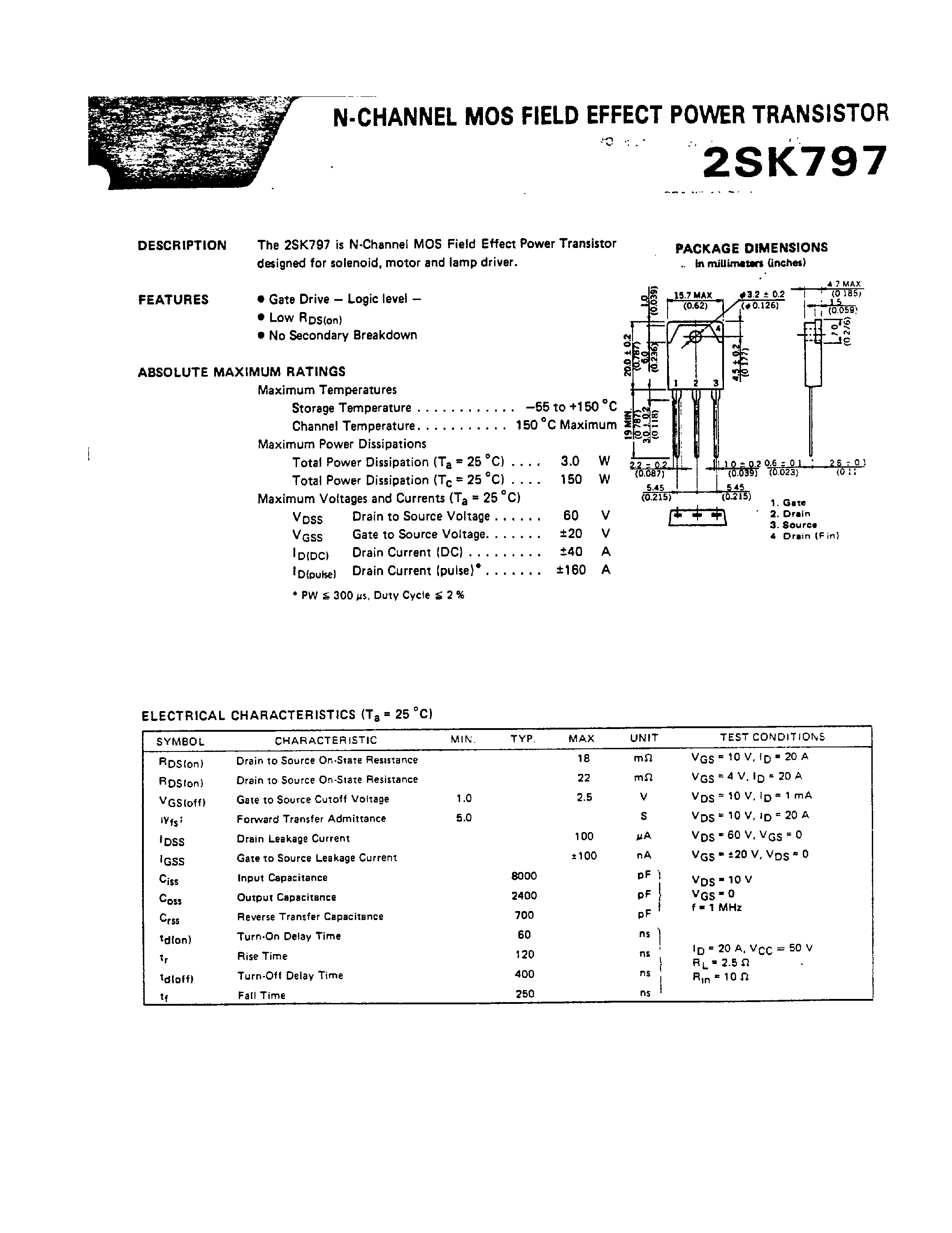 Datasheet 2SK797 - N-Channel MOS Field Effect Power Transistor page 1