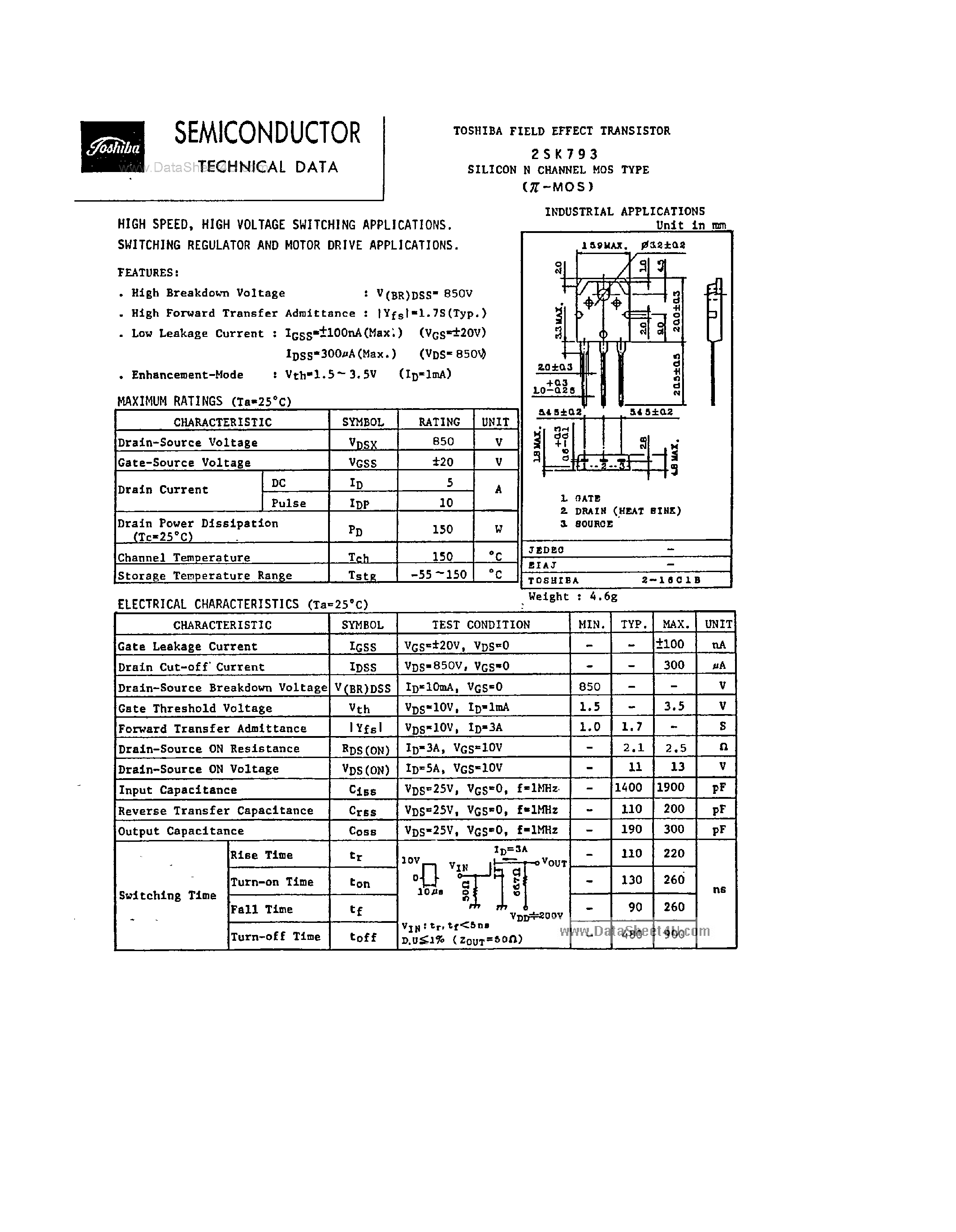 Datasheet 2SK793 - Silicon N-Channel MOS Type page 1