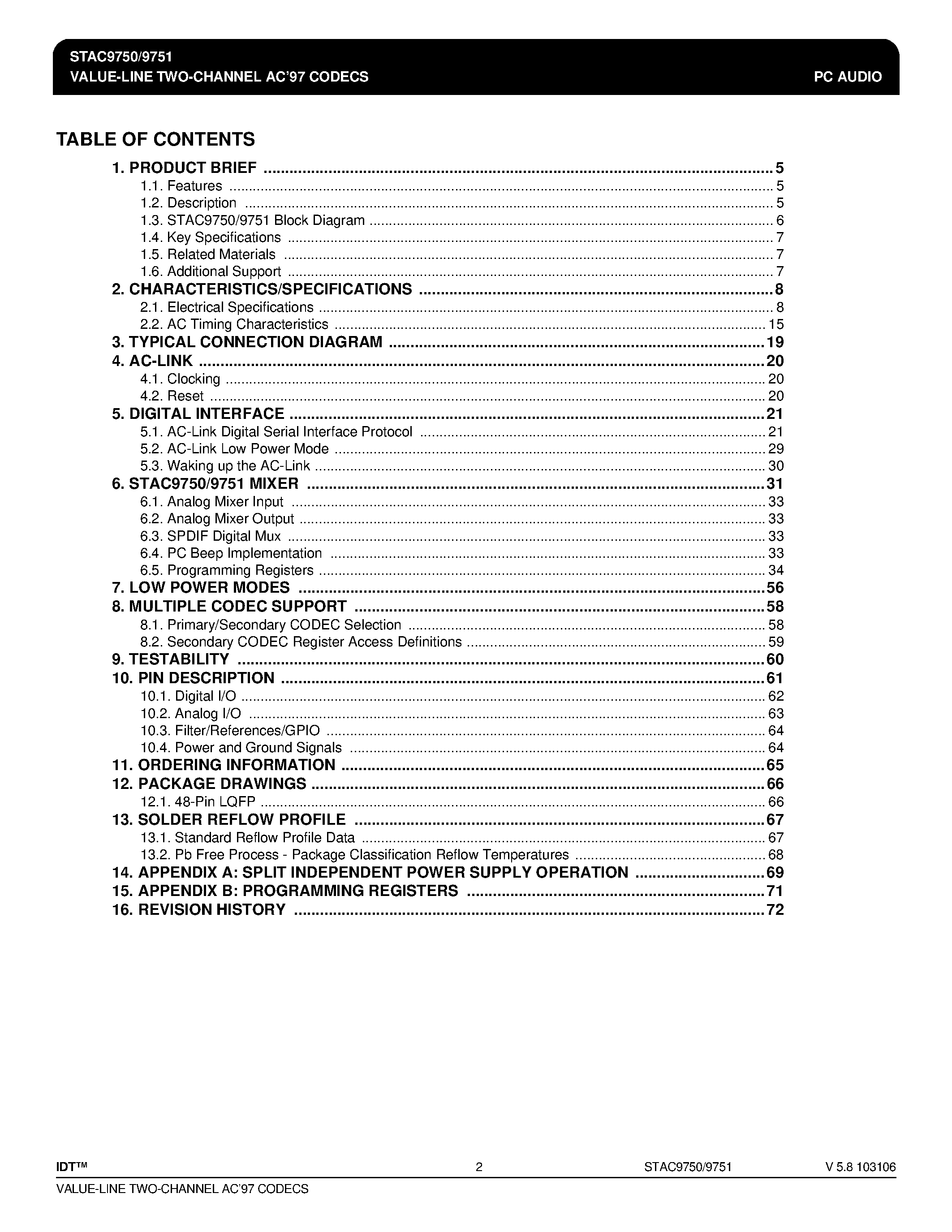 Даташит на микросхему STAC9751 страница 2 Даташит STAC9751 - (STAC9750 / STAC9751) VALUE-LINE TWO-CHANNEL AC97 CODECS страница 2