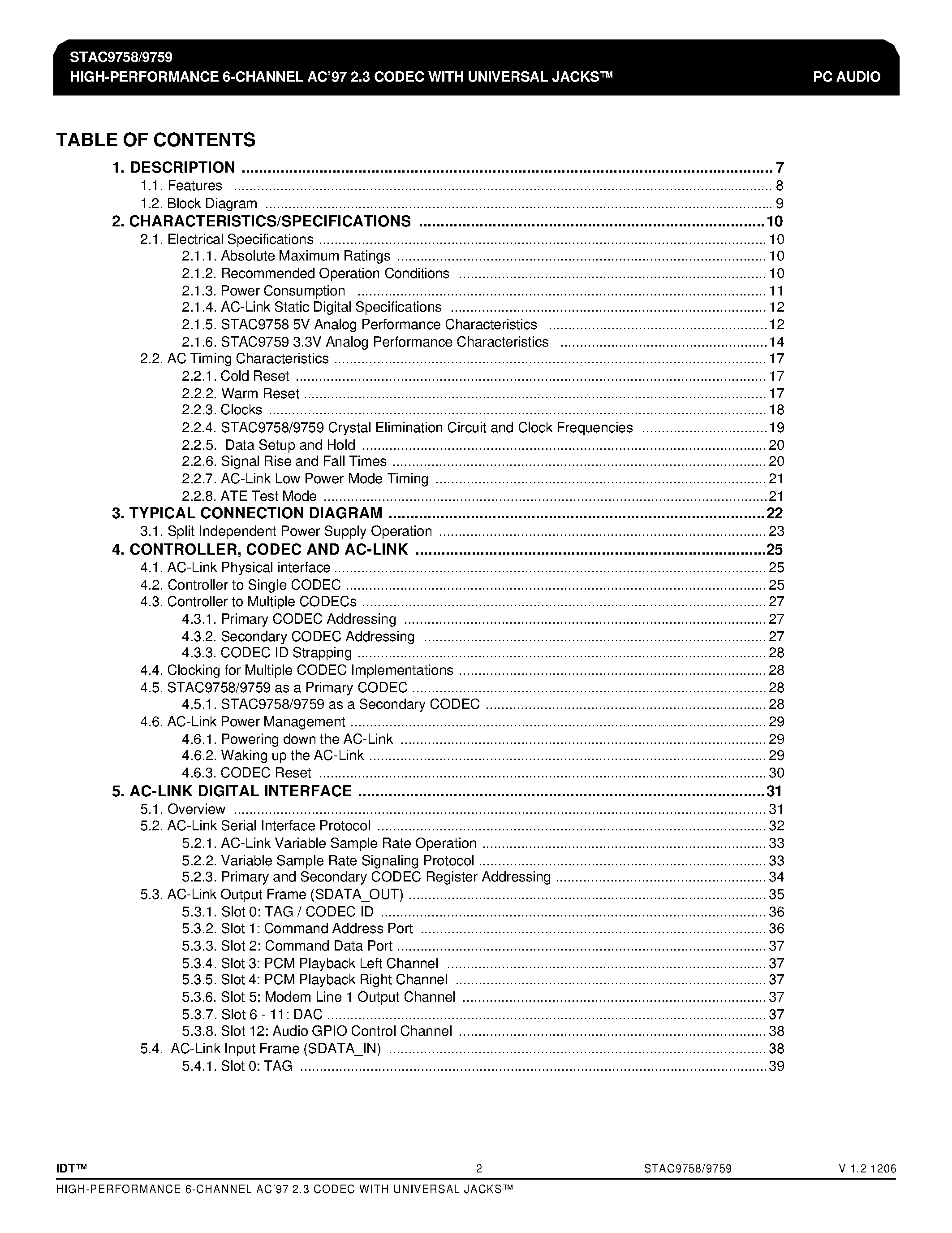 Даташит на микросхему STAC9758 страница 2 Даташит STAC9758 - (STAC9758 / STAC9759) HIGH-PERFORMANCE 6-CHANNEL AC97 2.3 CODEC страница 2