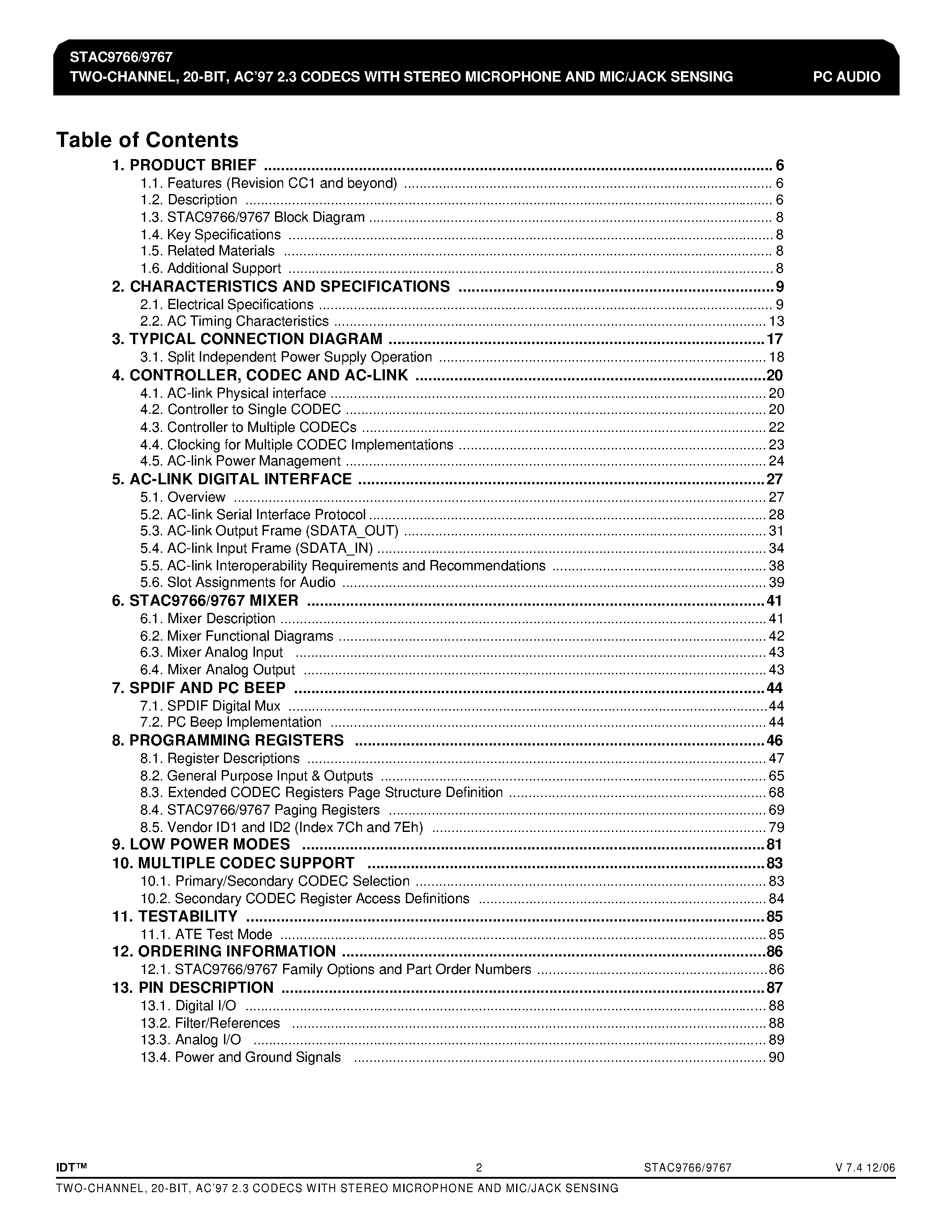 Datasheet STAC9766 page 2 Datasheet STAC9766 - (STAC9766 / STAC9767) TWO-CHANNEL AC97 2.3 CODECS page 2