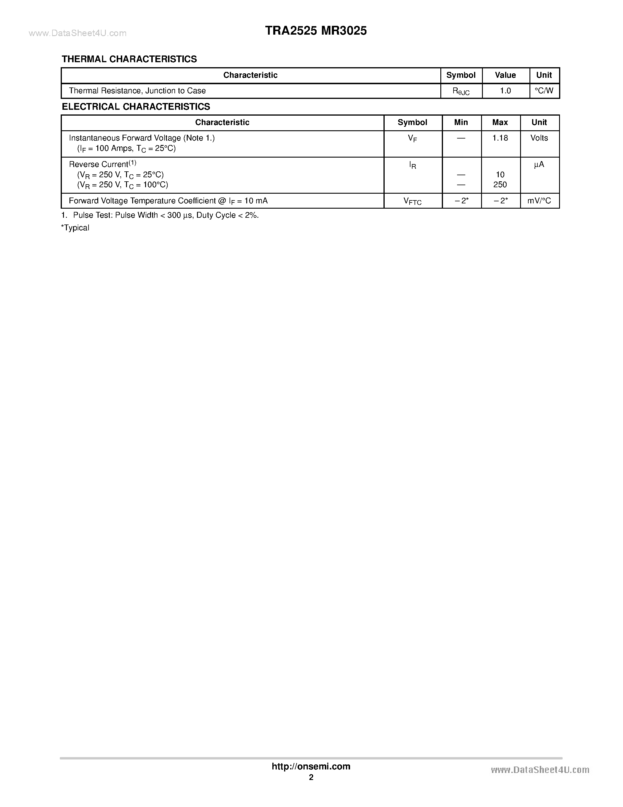 Datasheet MR3025 page 2 Datasheet MR3025 - Medium-Current Silicon Rectifiers page 2