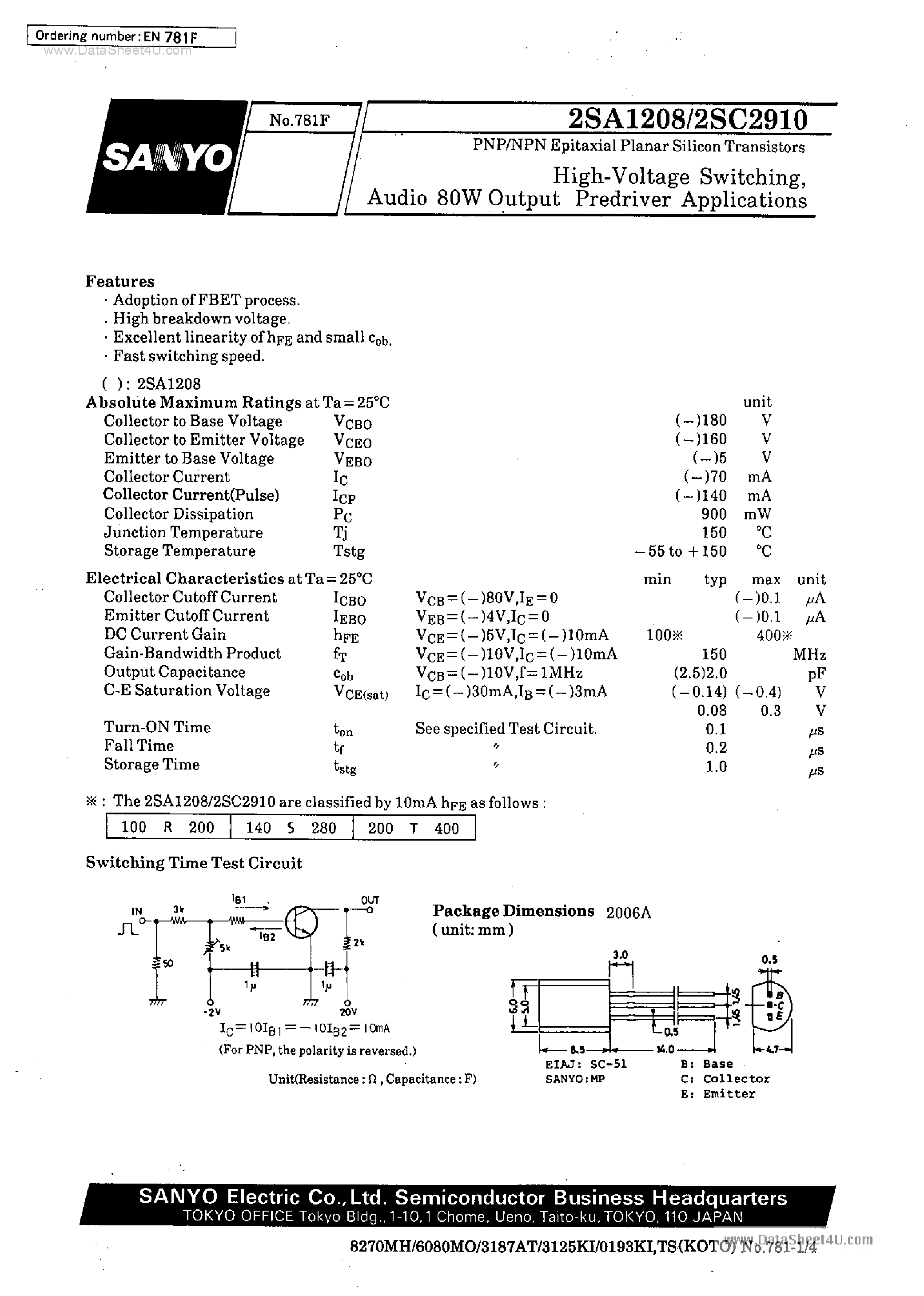 Datasheet A1208 - Search -----> 2SA1208 page 1