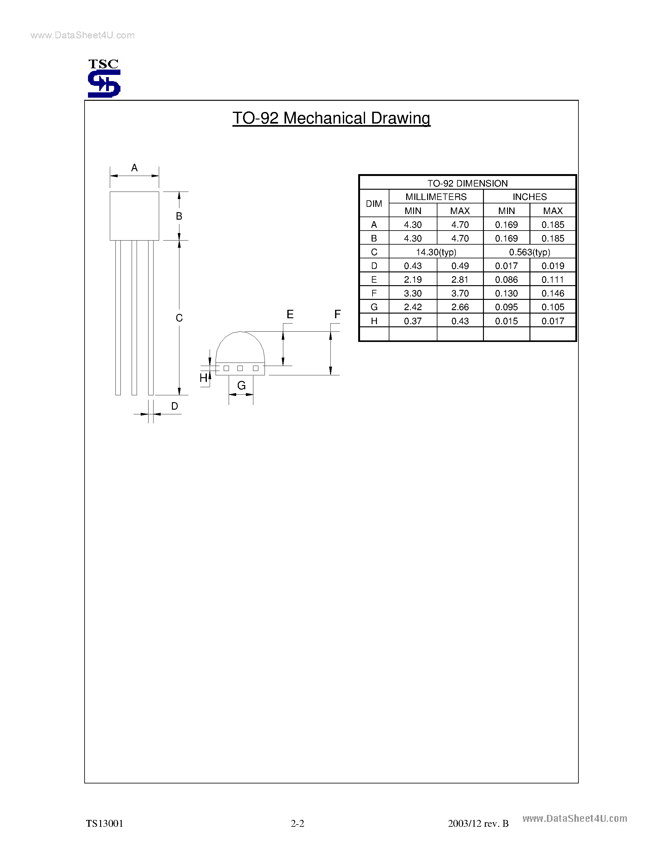 Datasheet TS13001 - High Voltage NPN Transistor page 2