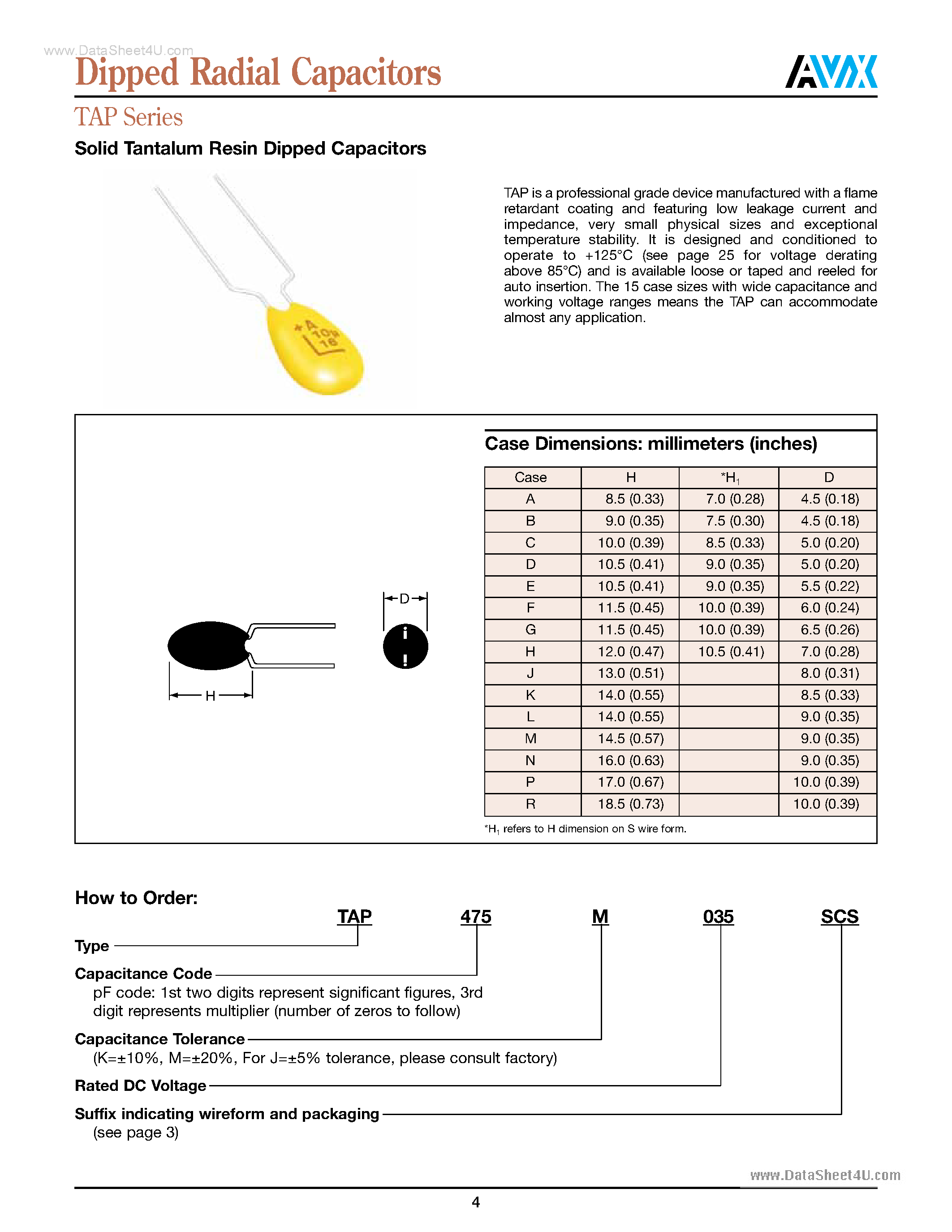Datasheet TAP104xxxxxx - (TAP Series) Dipped Radial Capacitor page 1
