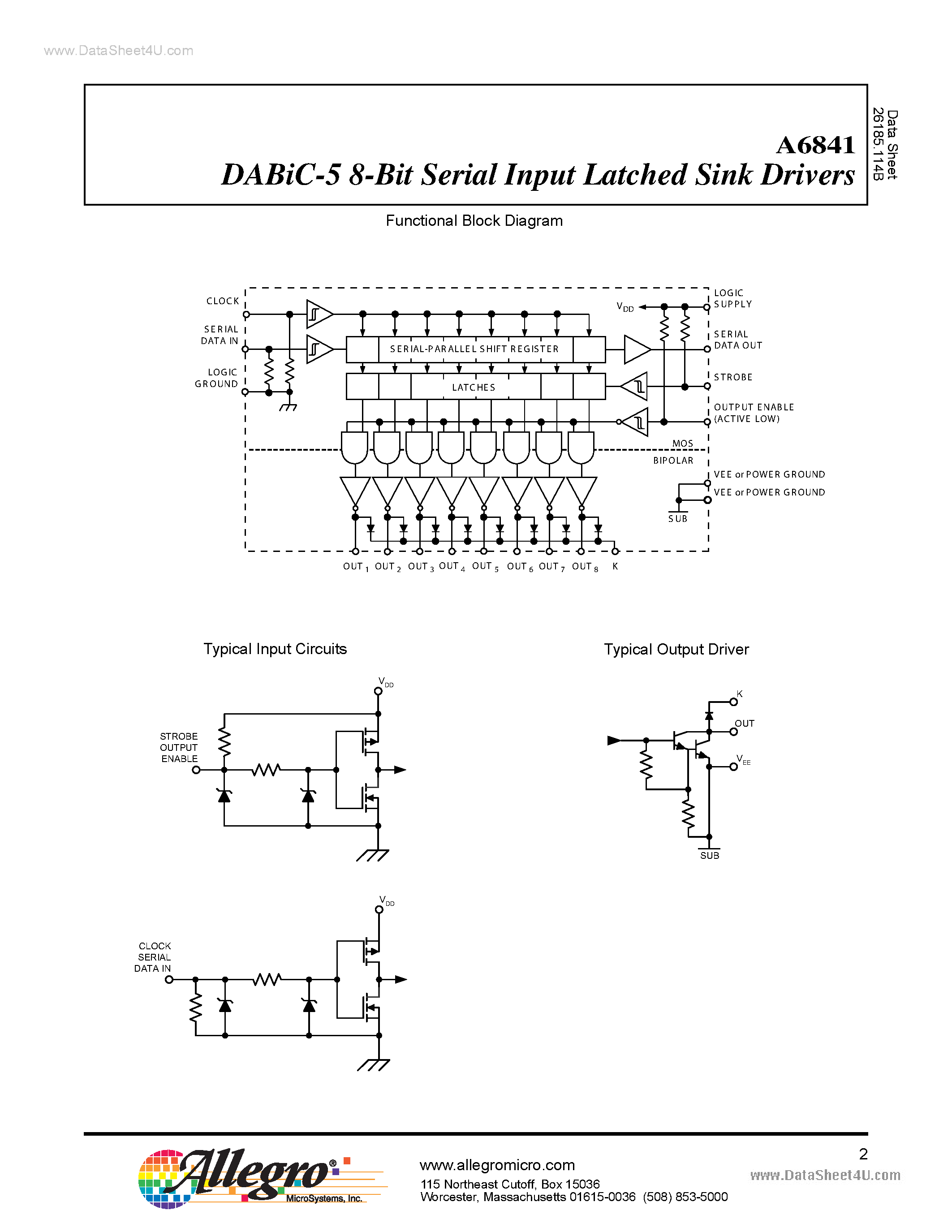 Datasheet A6841 page 2 Datasheet A6841 - DABiC-5 8-Bit Serial Input Latched Sink Drivers page 2
