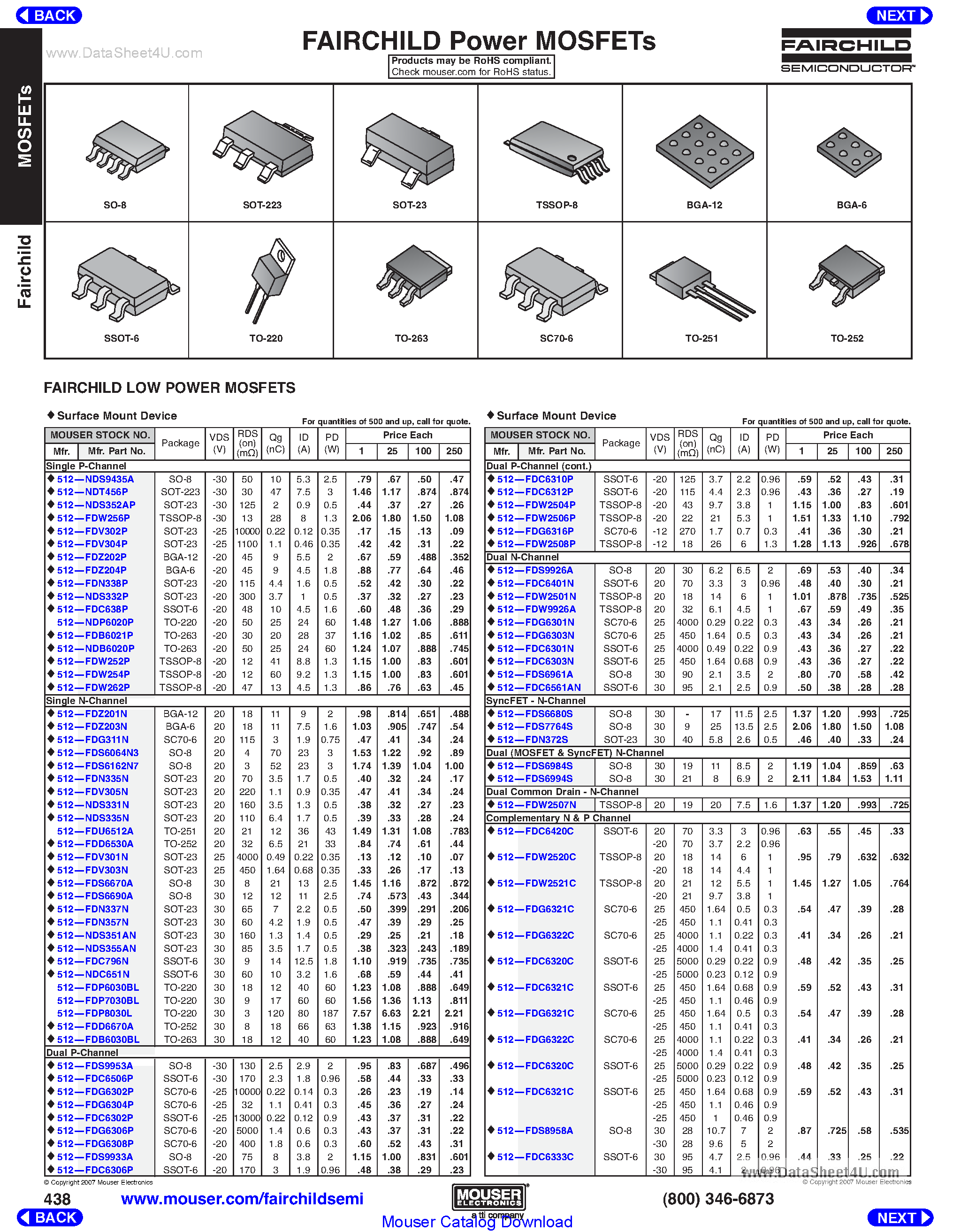 Datasheet 512-FDDxxxxx - Low Power MOSFET page 1