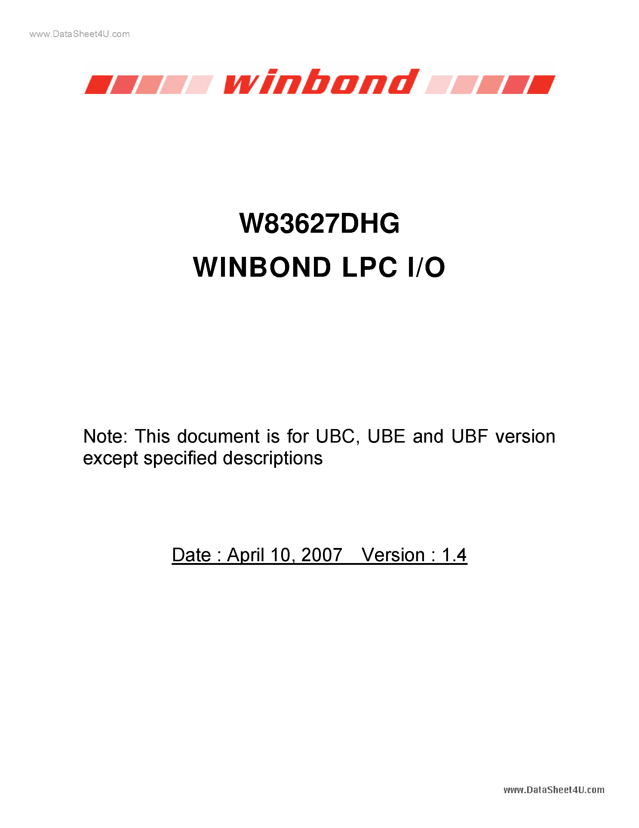 Datasheet W83627DHG - LPC I/O page 1