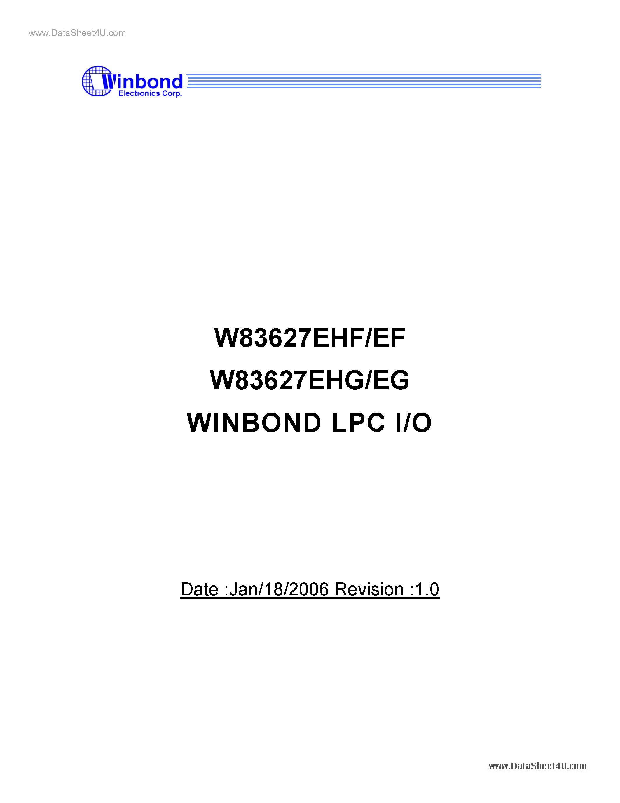 Даташит W83627EEF - evolving product from Winbonds most popular I/O family страница 1