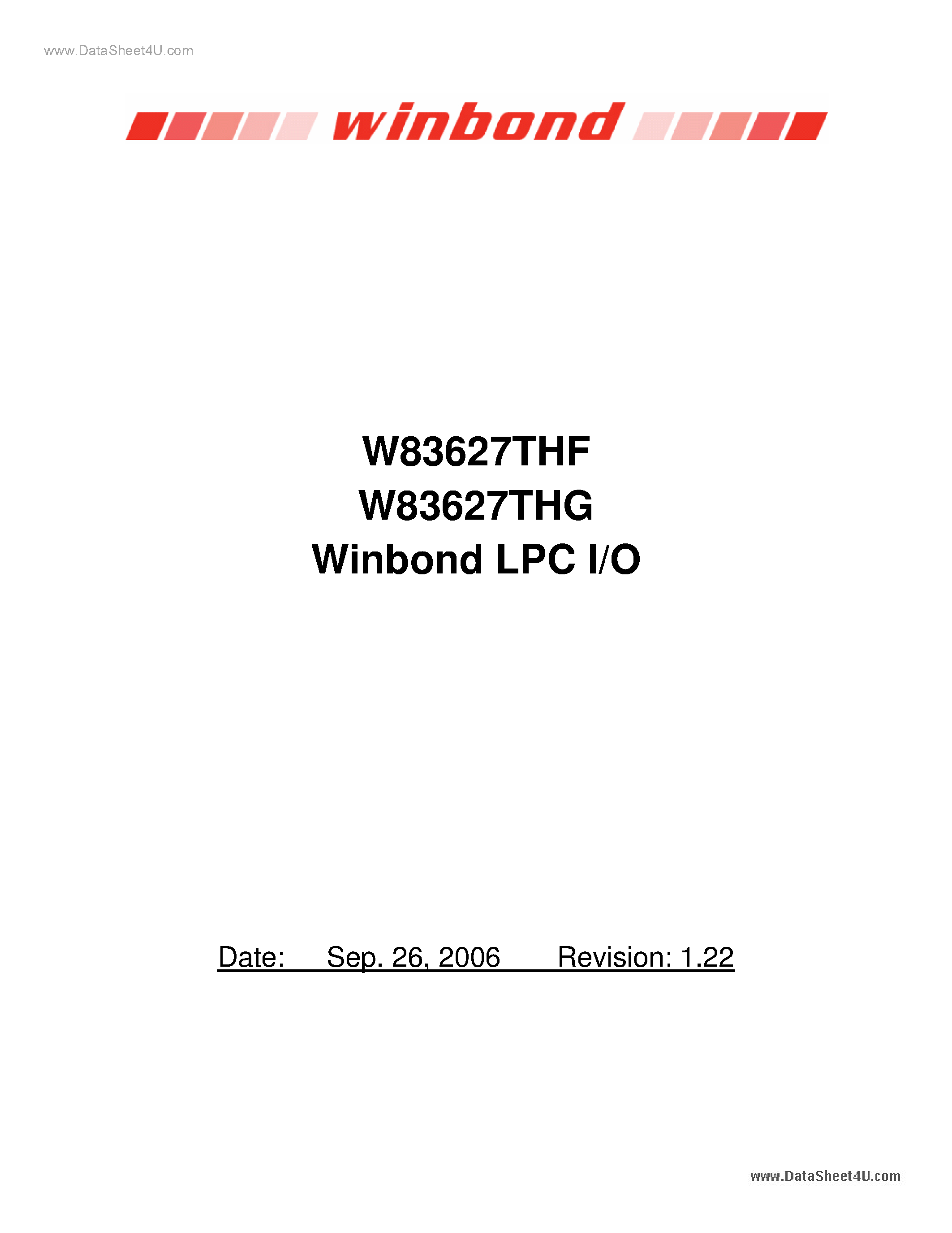 Даташит W83627THG - LPC I/O страница 1