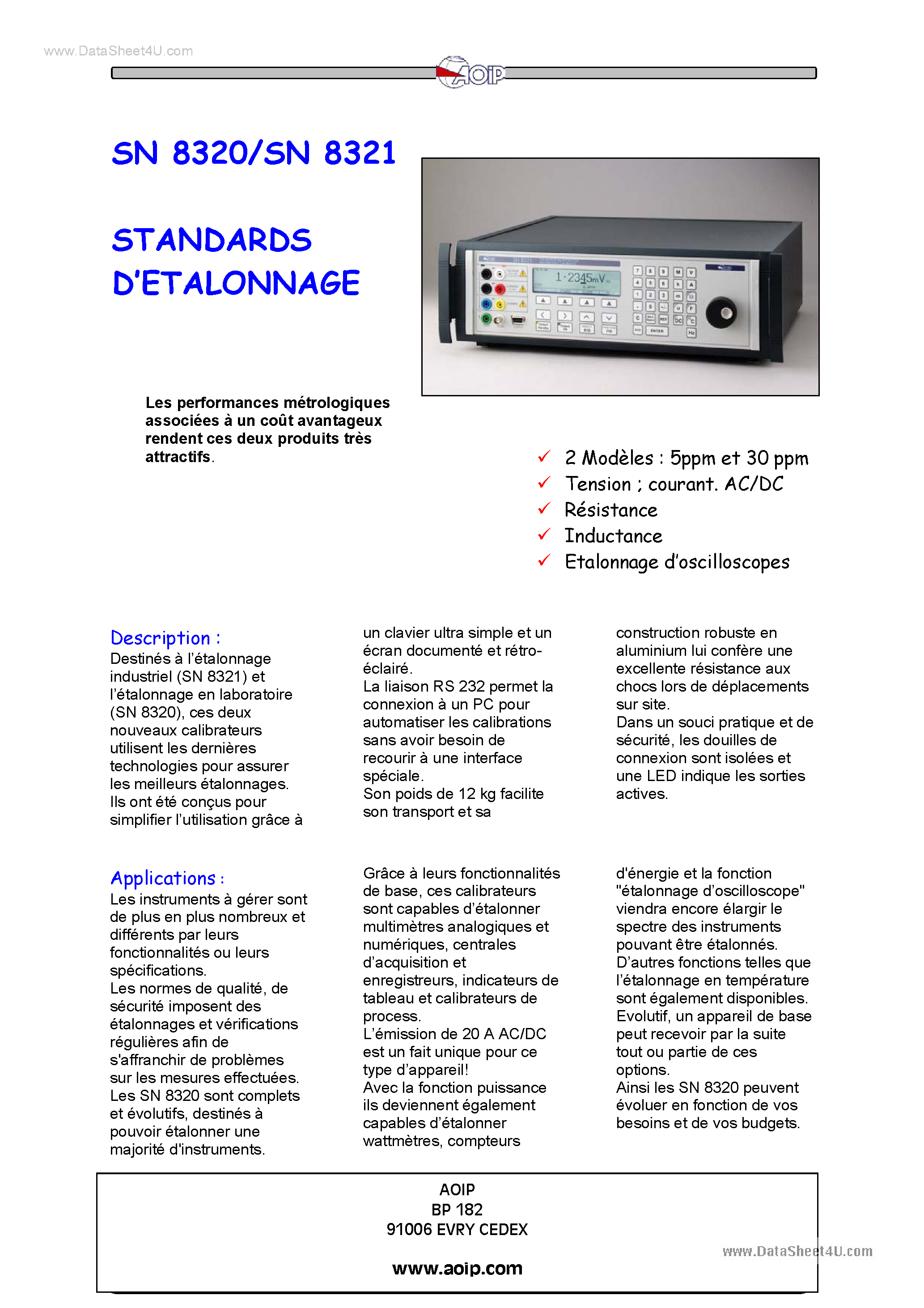 Даташит на микросхему SN8320 страница 1 Даташит SN8320 - (SN8320 / SN8321) Standard Detalonnage страница 1