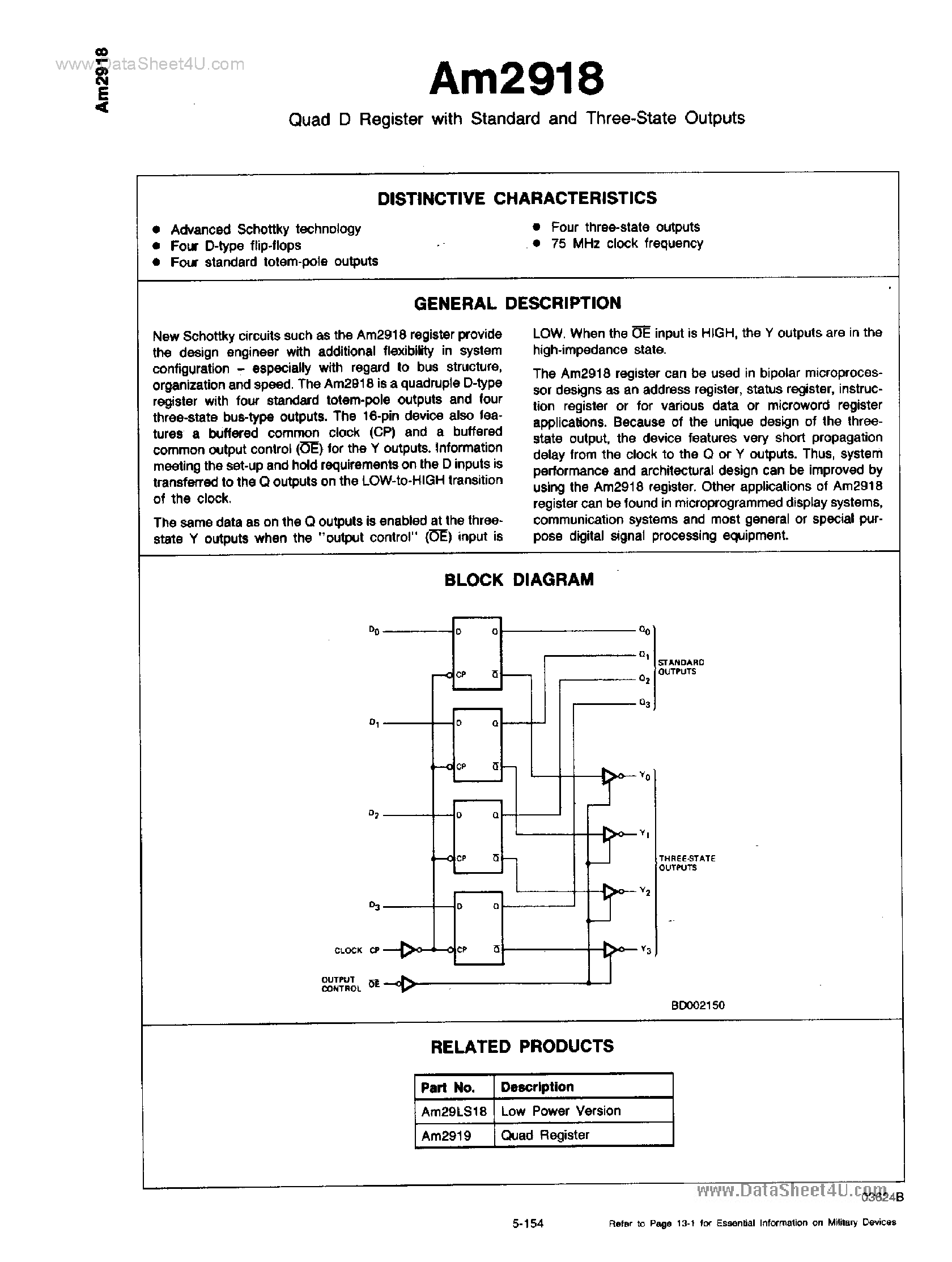 Даташит AM2918 - Quad D Register страница 1