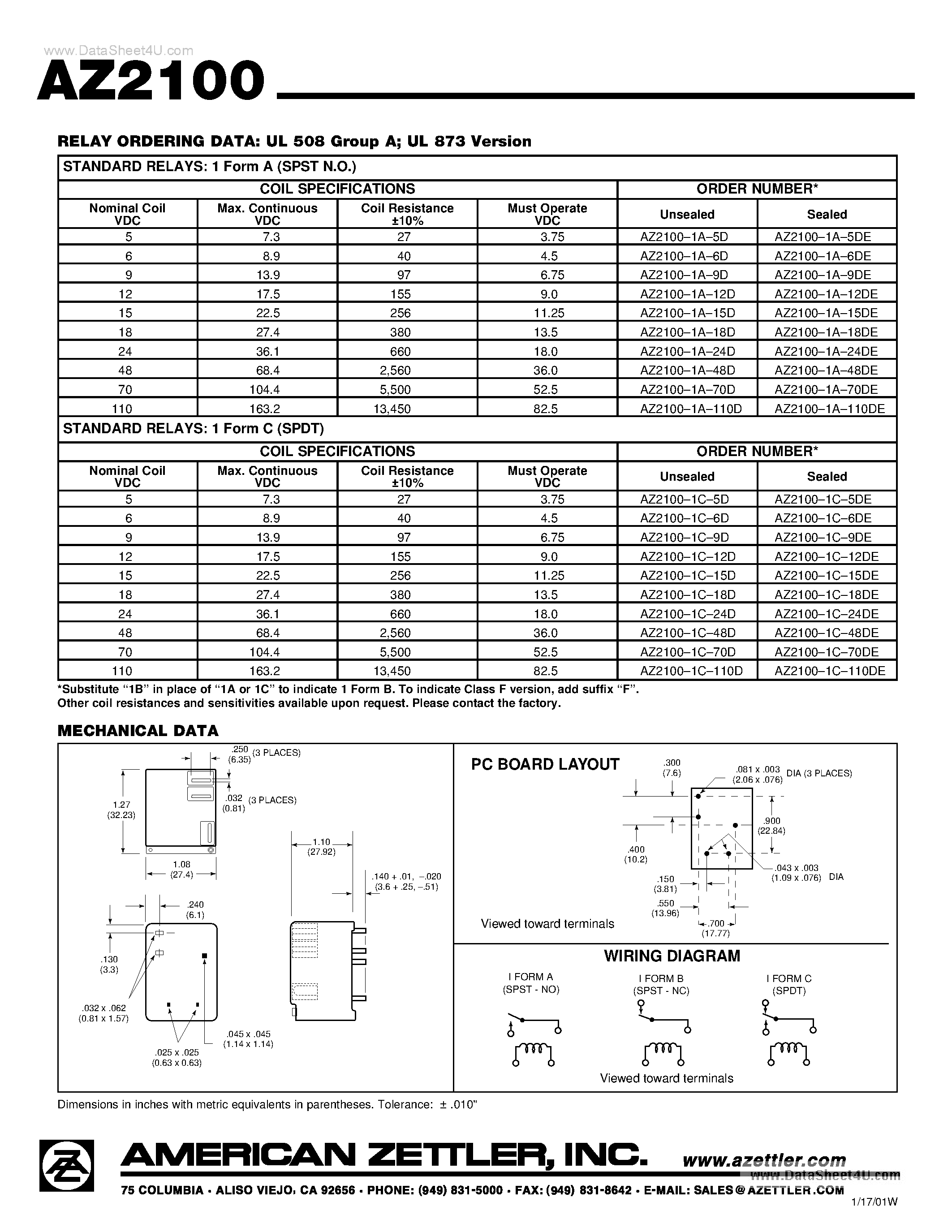 Даташит AZ2100 - MINIATURE POWER RELAY страница 2