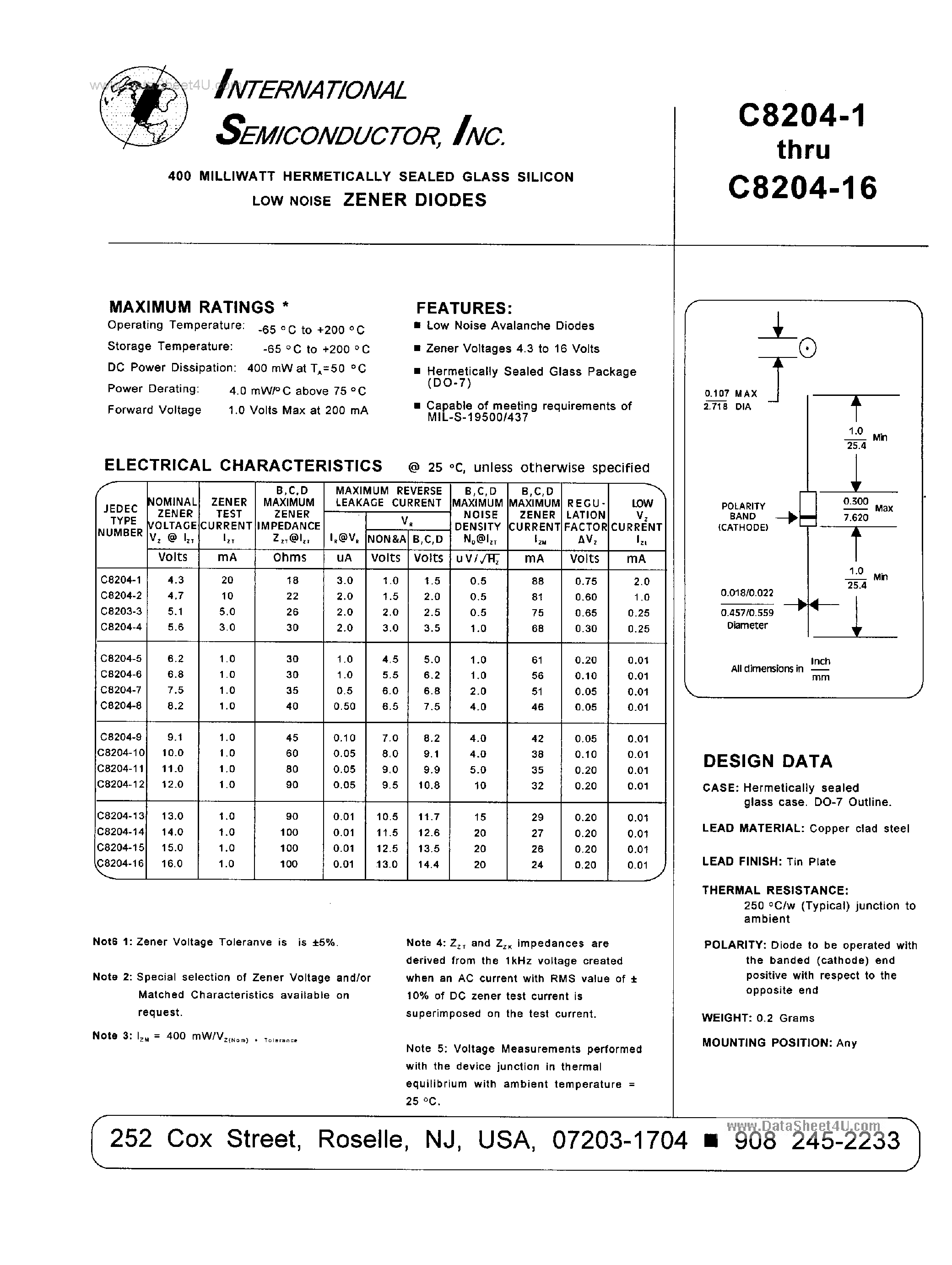 Даташит на микросхему C8204-xx страница 1 Даташит C8204-xx - Zener Diodes страница 1