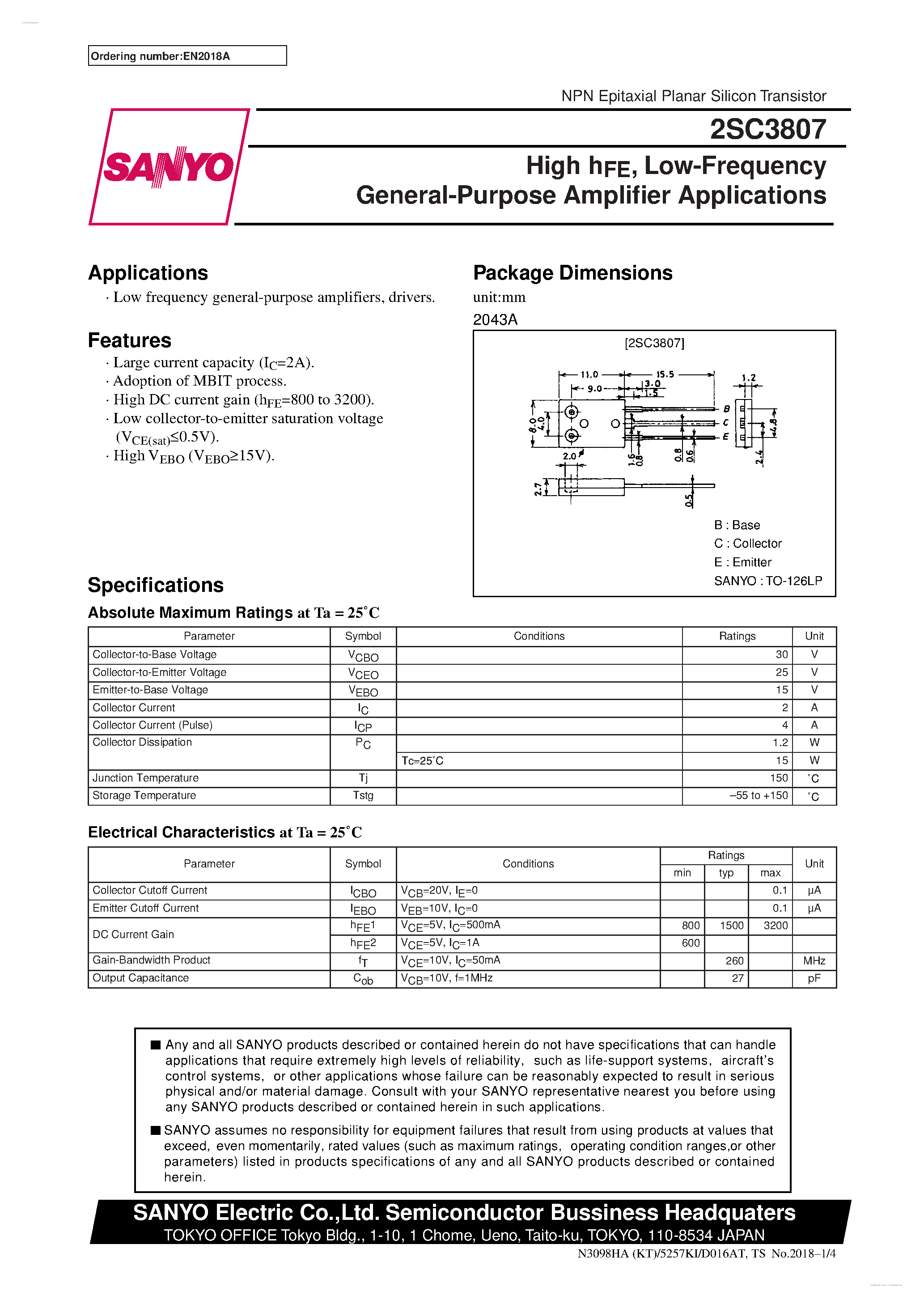 Datasheet C3807 - Search -----> 2SC3807 page 1