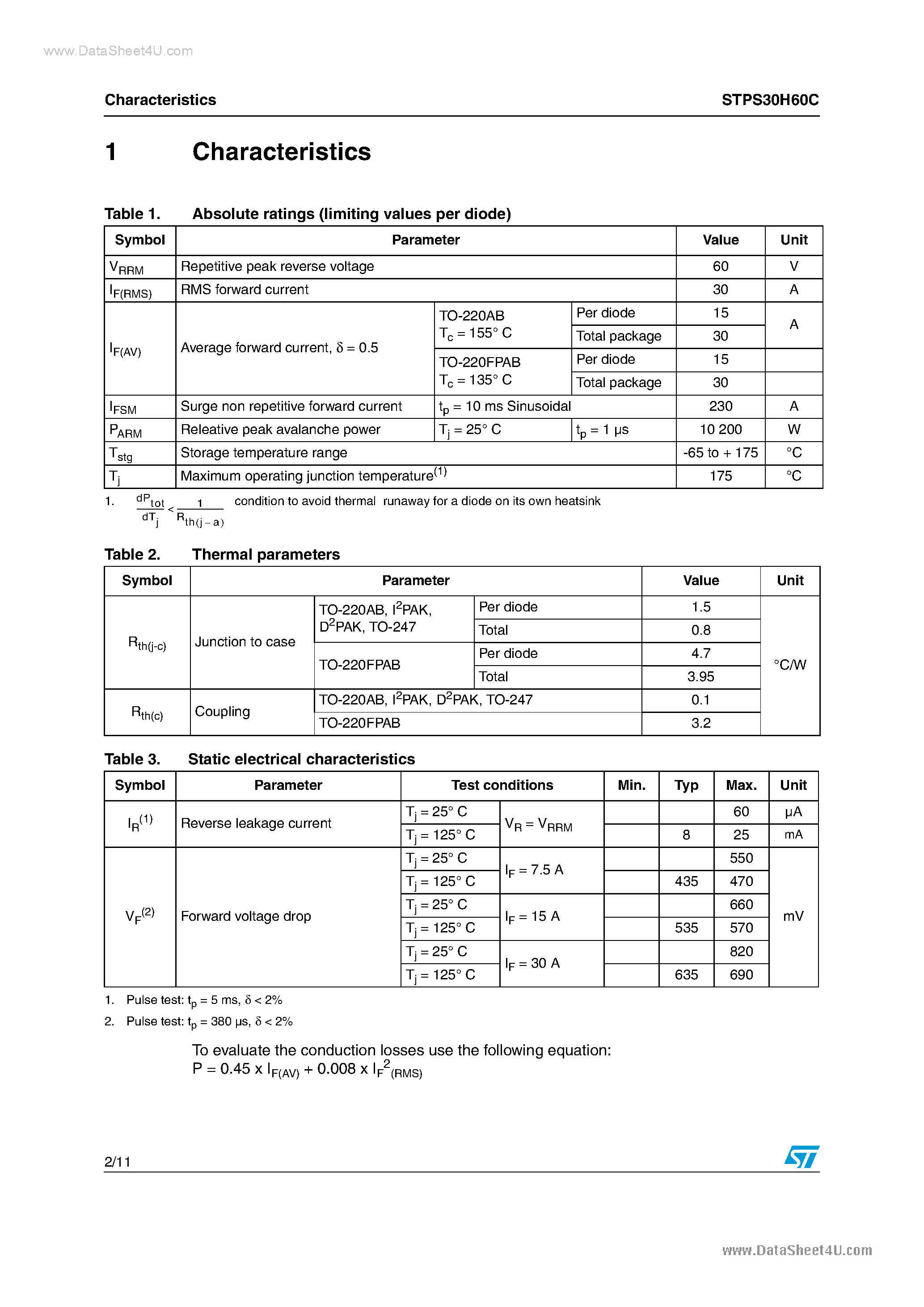 Datasheet STPS30H60C - Power Schottky Rectifier page 2