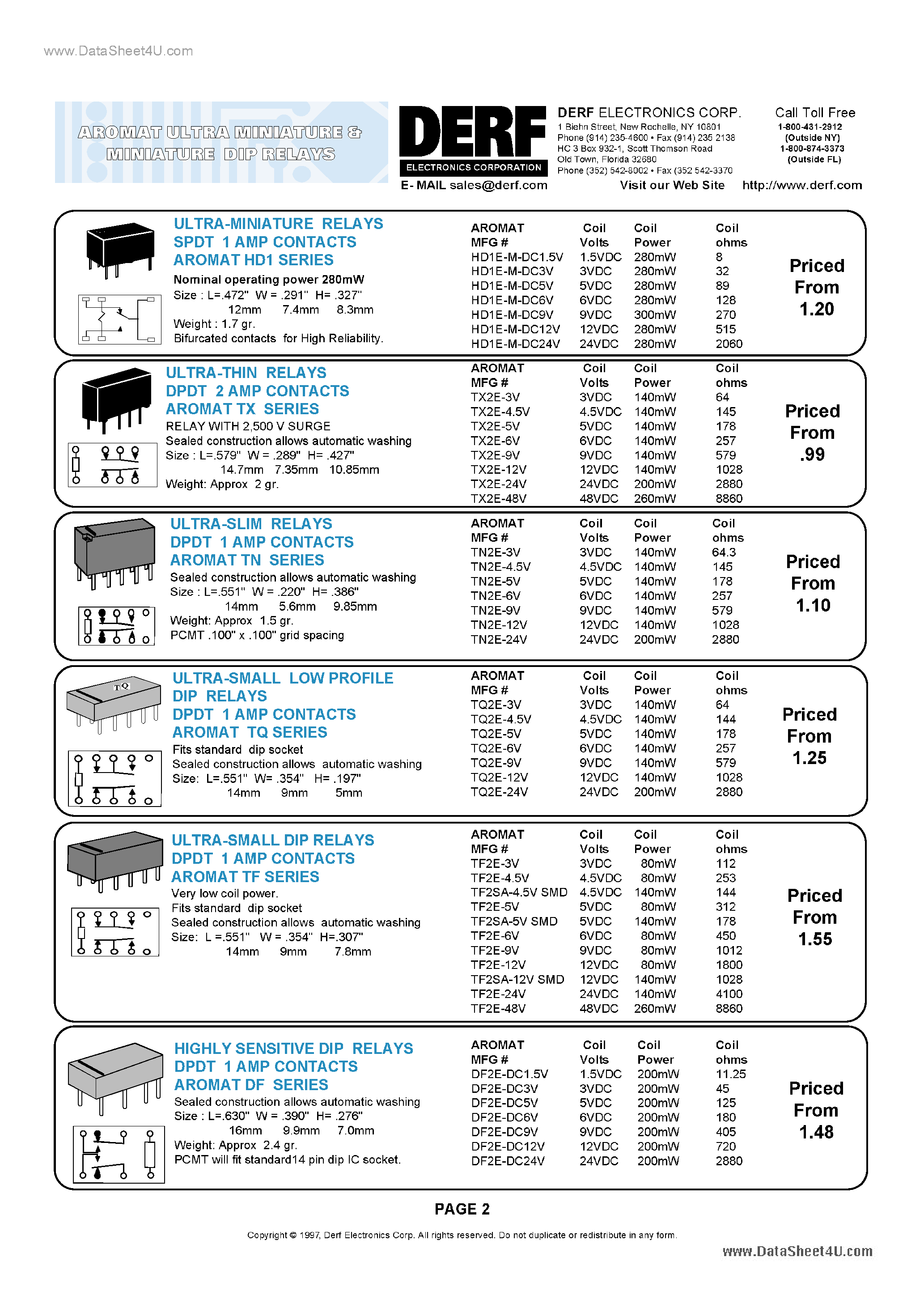 Datasheet TQ2E-xxV - Ultra Small Low Profile DIP Relays page 1