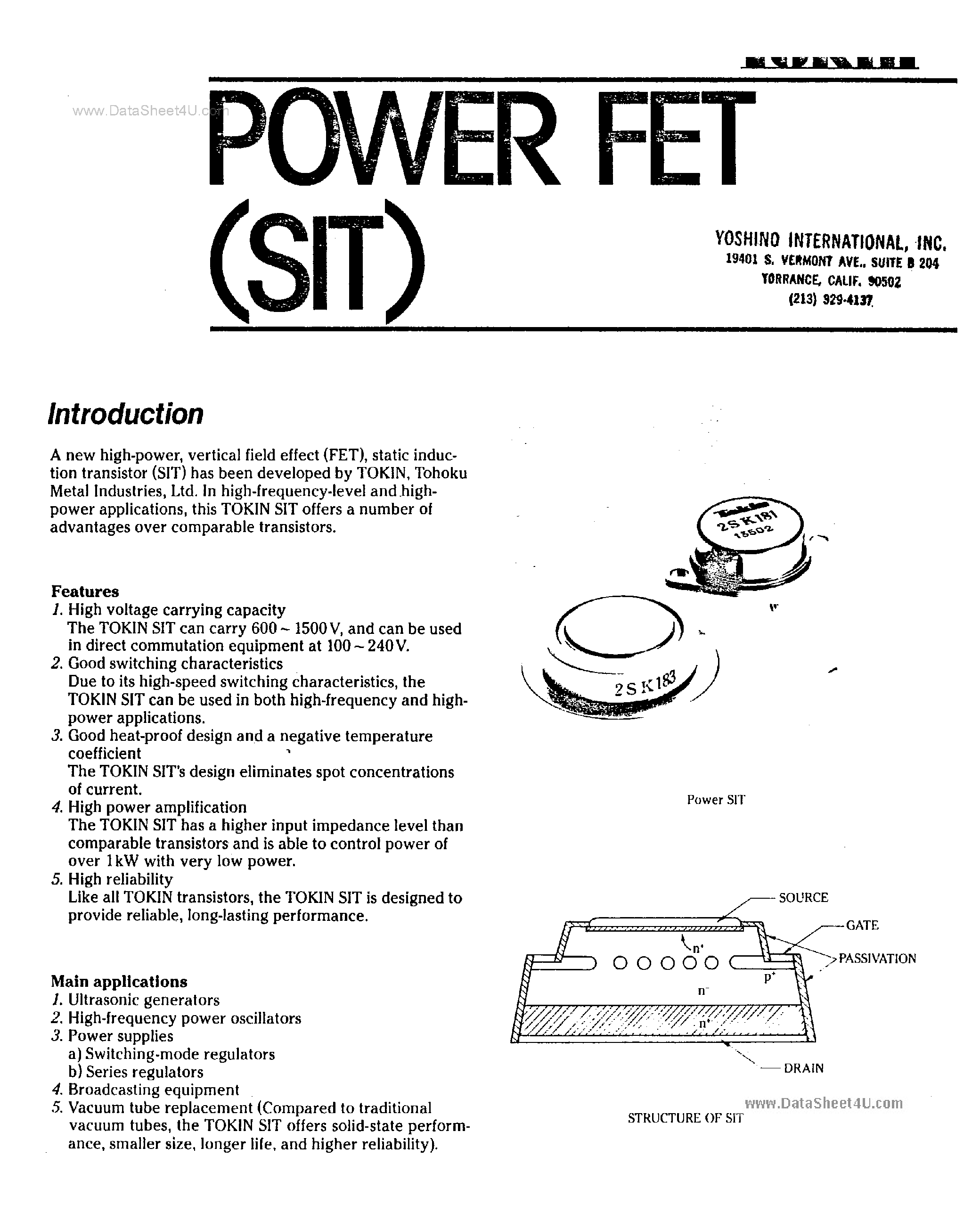 Даташит 2SK180 - (2SK180 - 2SK183) Power FET страница 1