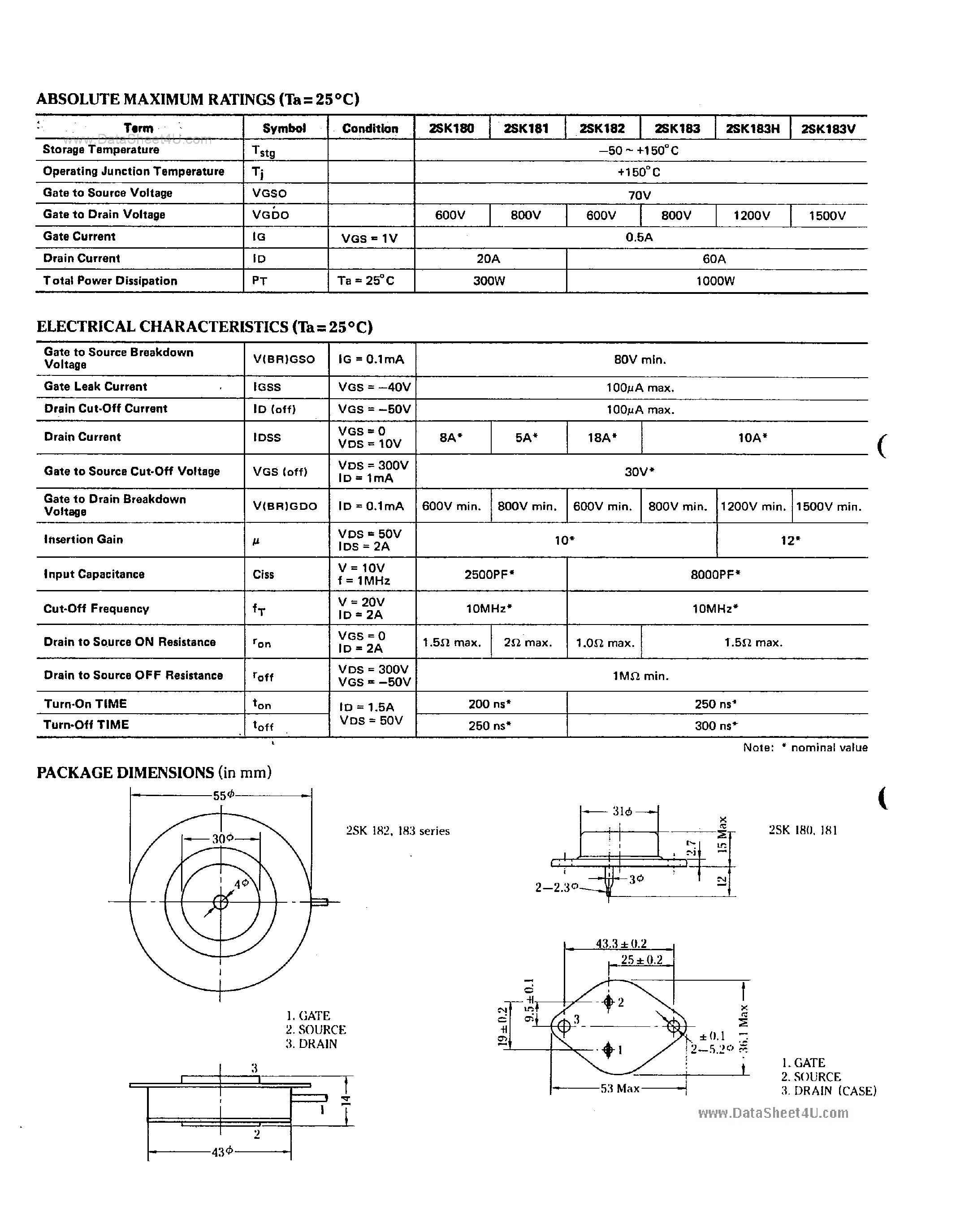 Даташит 2SK180 - (2SK180 - 2SK183) Power FET страница 2