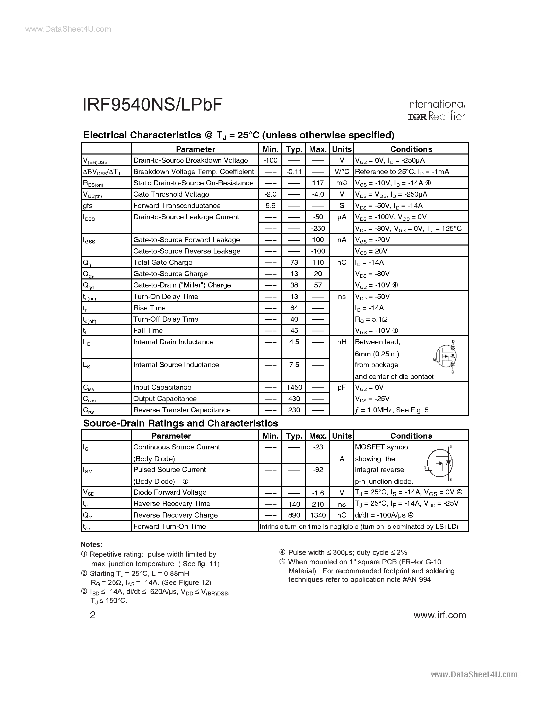 Datasheet IRF9540NLPBF - HEXFET POWER MOSFET page 2