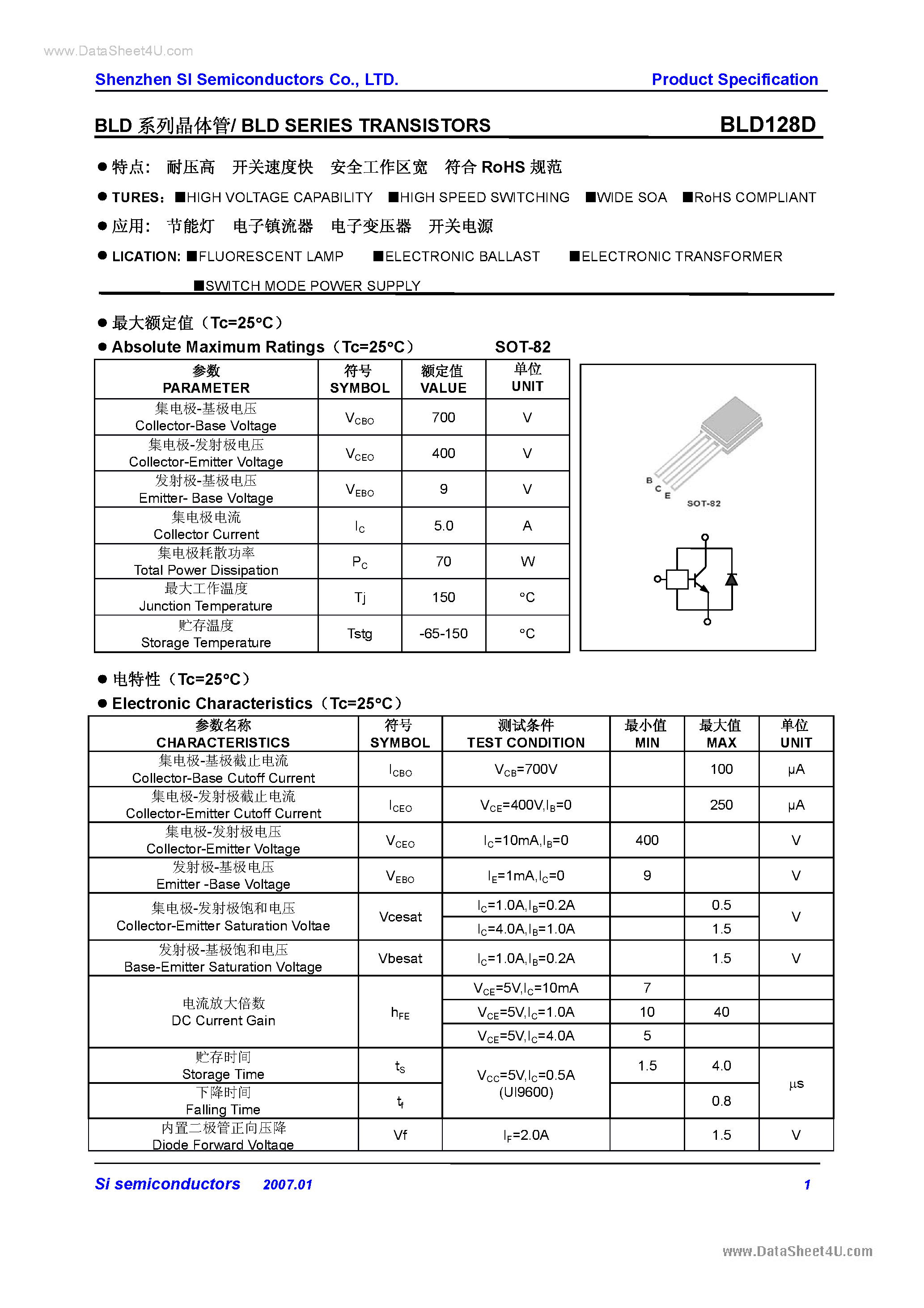 Даташит на микросхему BLD128D страница 1 Даташит BLD128D - BLD Series Transistors страница 1