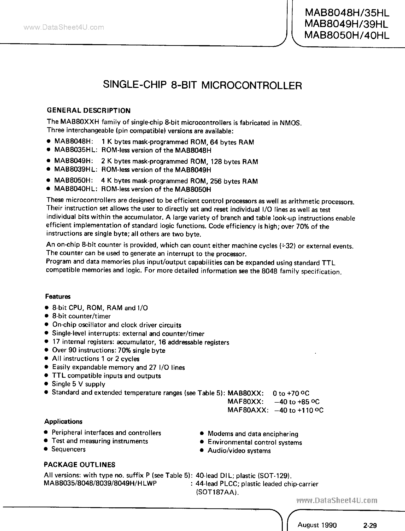 Datasheet SC8035 - (SC80xx) Single Chip 8-Bit Microcontroller page 1