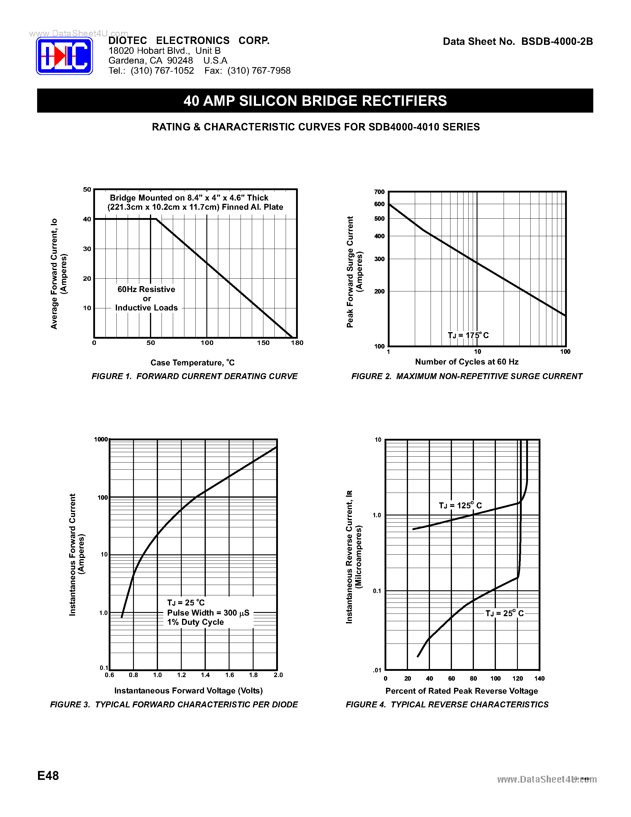 Datasheet SDB4000 - (SDB4000 - SDB4010) 40 AMP SILICON BRIDGE RECTIFIERS page 2
