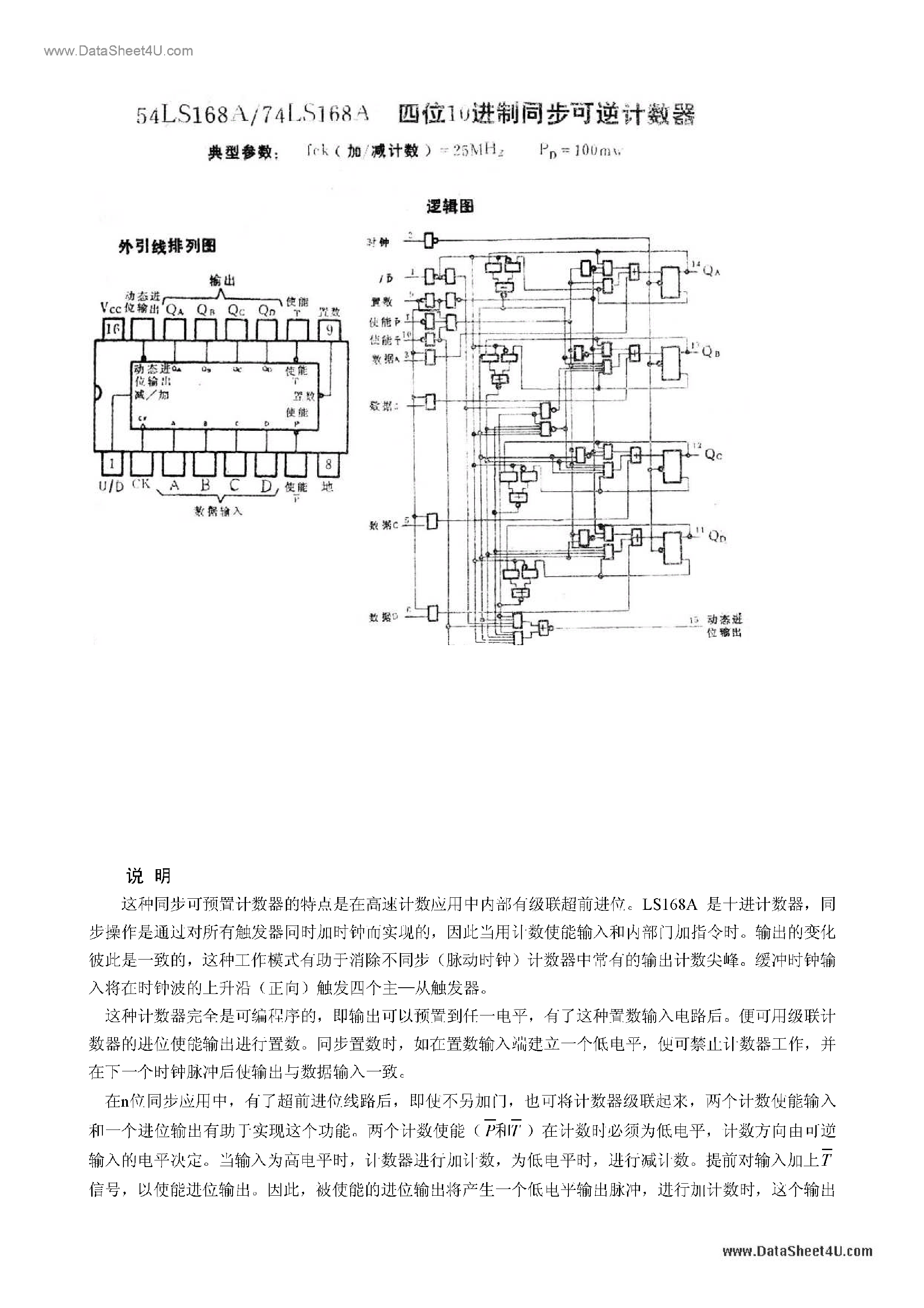 Datasheet 54LS168A - BCD DECADE/MODULO 16 BINARY SYNCHRONOUS BI-DIRECTIONAL COUNTERS page 1