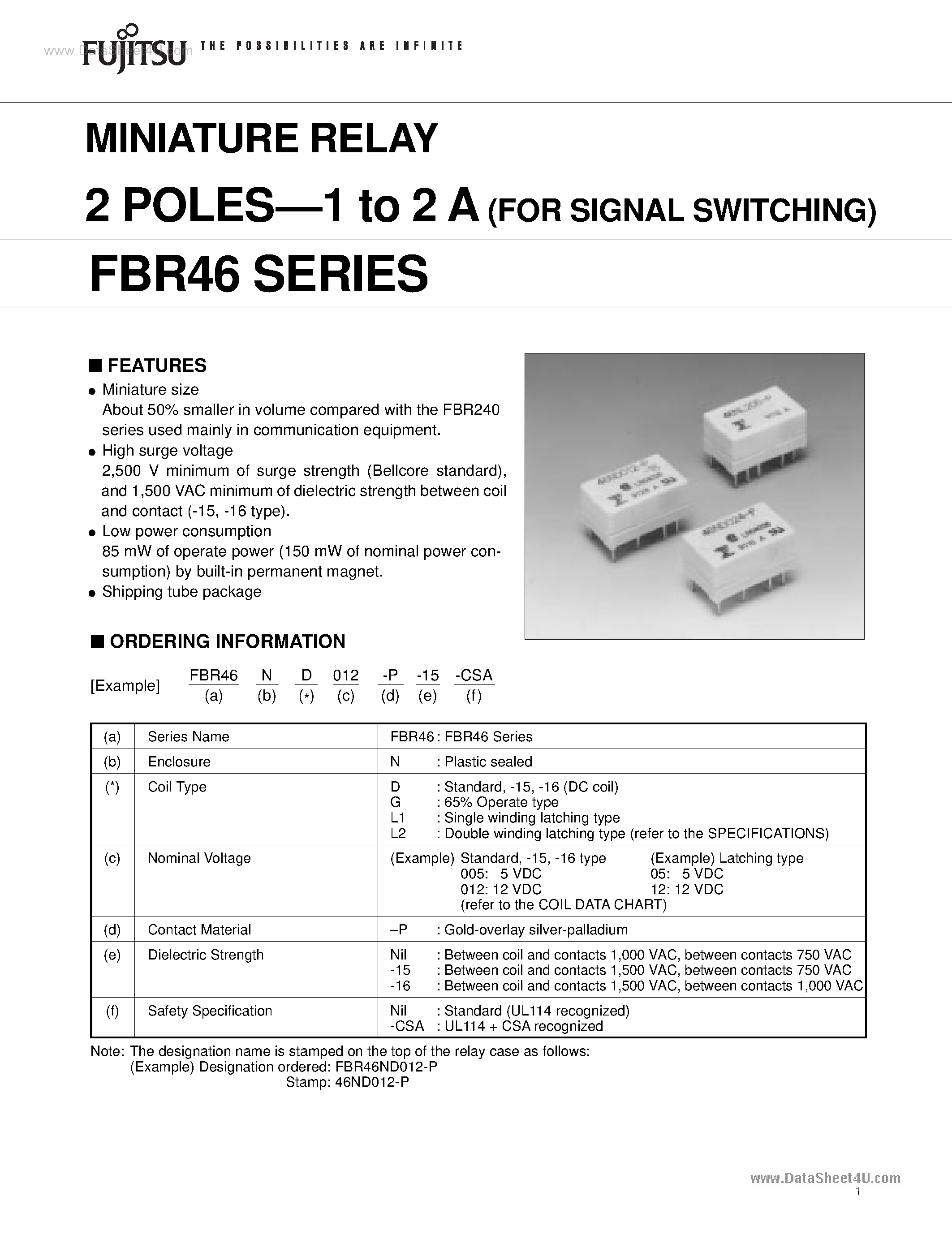 Datasheet FBR46 - 1 Poles - 1 to 2 A page 1