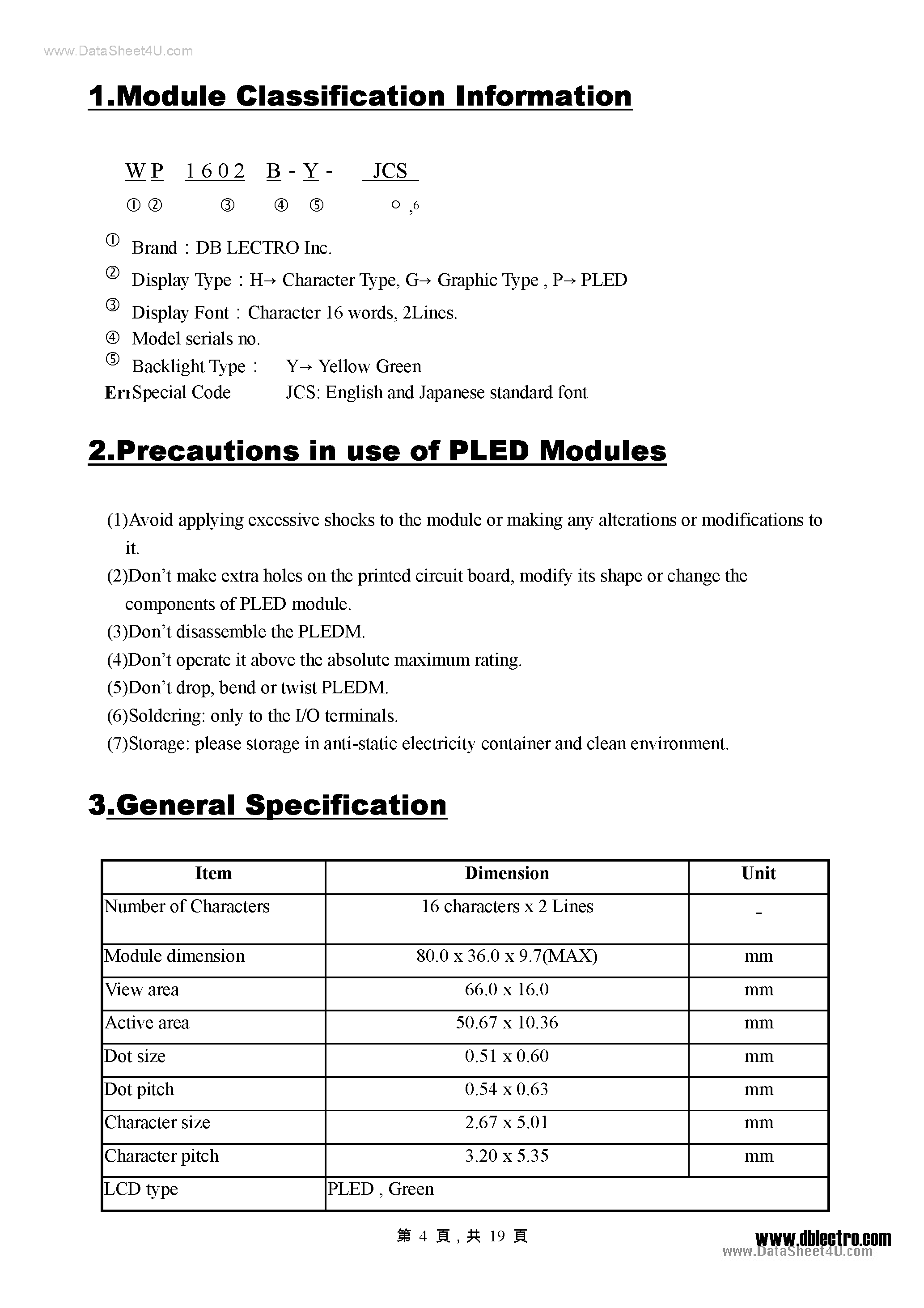 Datasheet WH1602B-Y-JCS - Module page 2