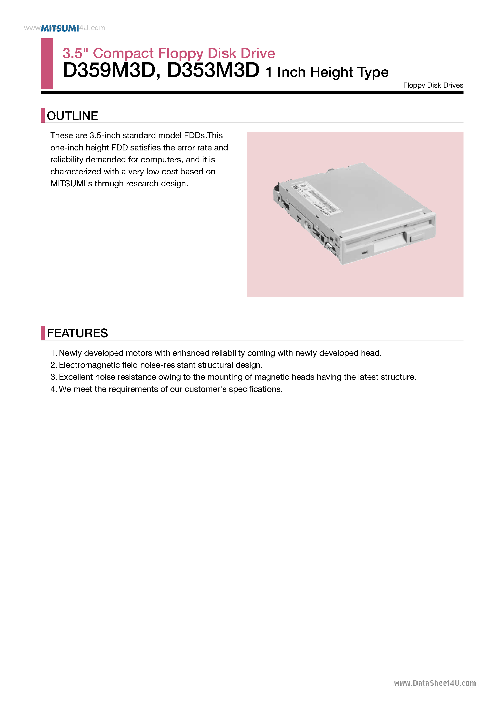 Datasheet D353M3D - (D359M3D / D353M3D) 3.5 Compact Floppy Disk Drive page 1