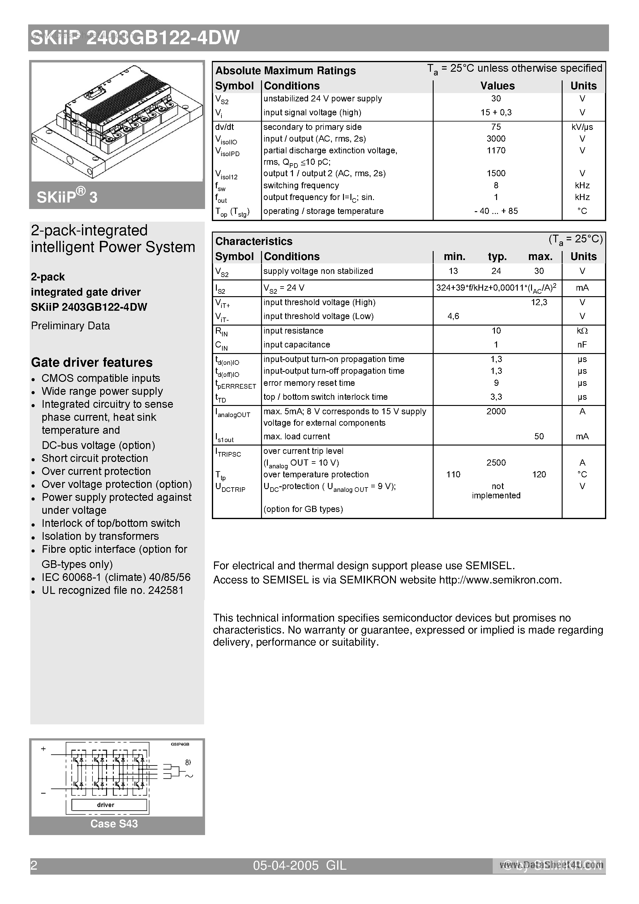 Datasheet SKIIP2403GB122-4DW - 2-pack-integrated intelligent Power System page 2