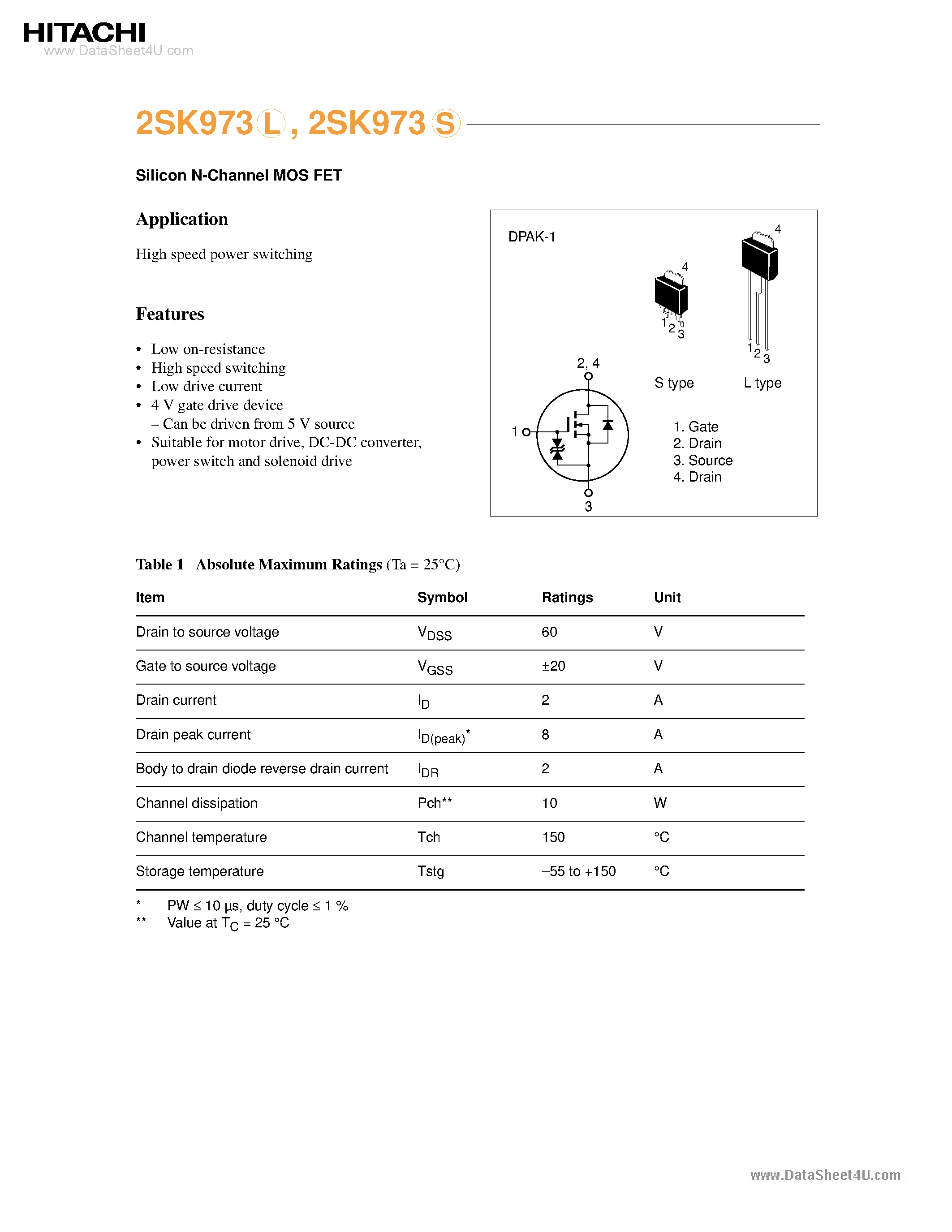 Datasheet 2SK973 - Silicon N-Channel MOS FET page 1