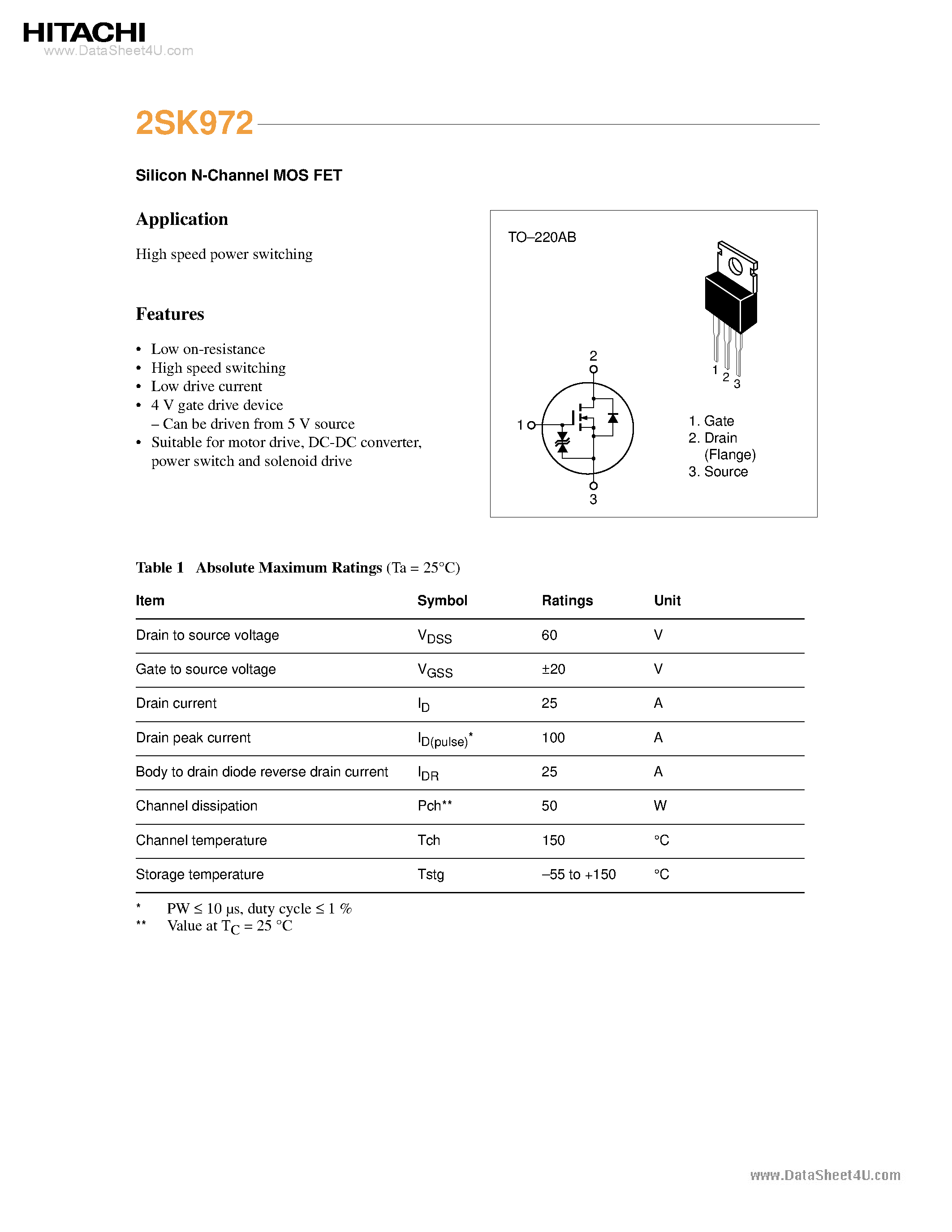 Datasheet 2SK972 page 1 Datasheet 2SK972 - Silicon N-Channel MOS FET page 1