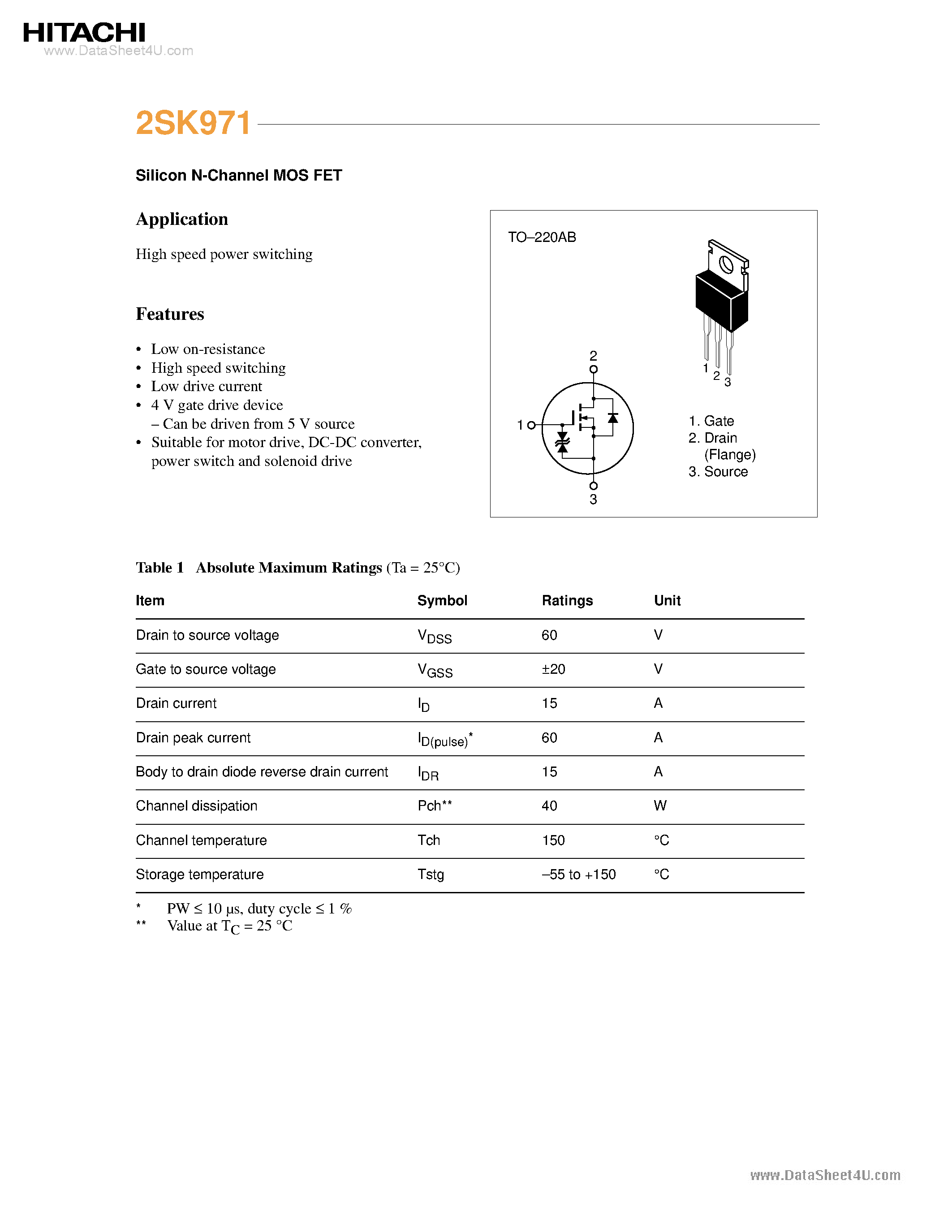 Datasheet 2SK971 - Silicon N-Channel MOS FET page 1