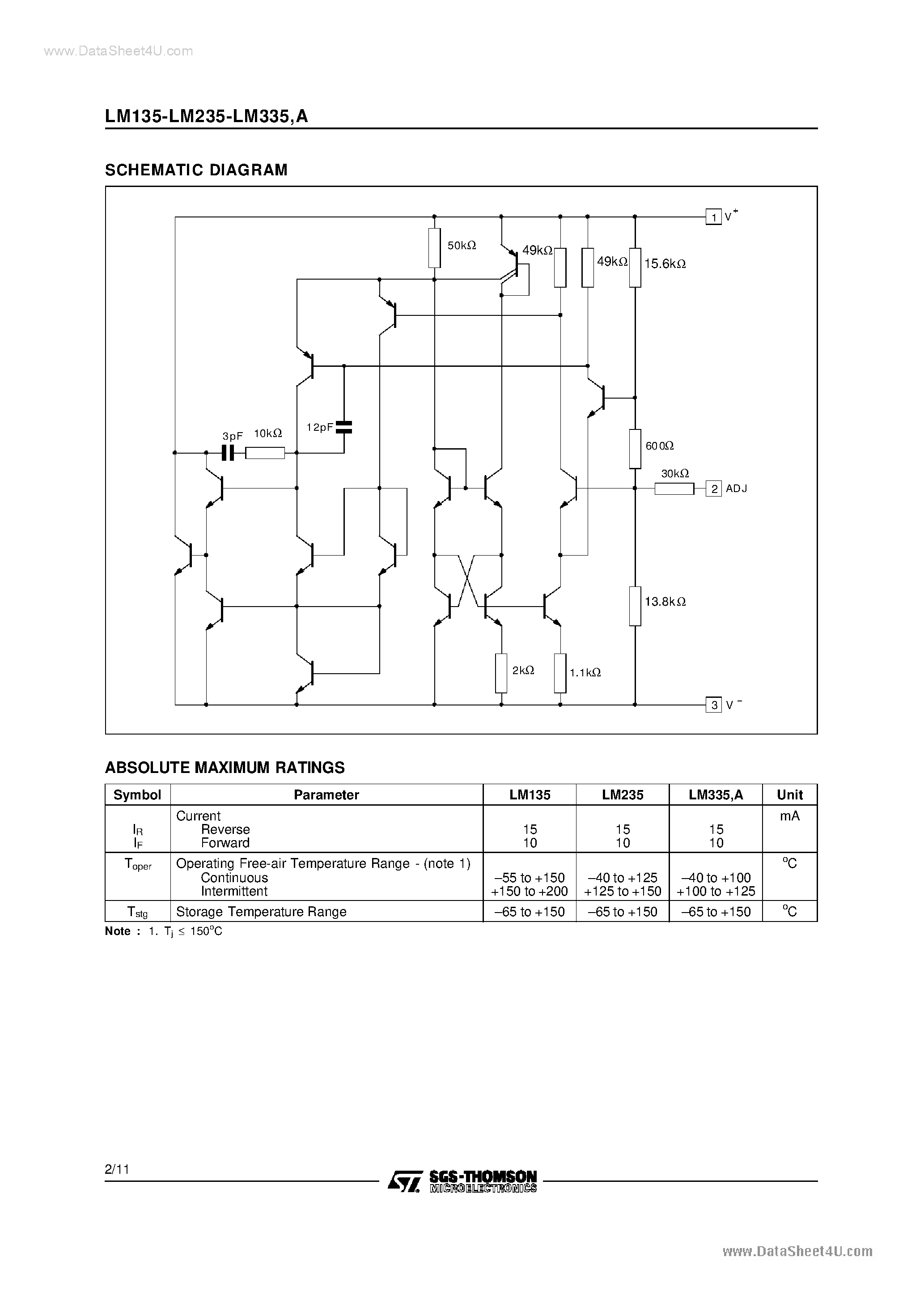 Datasheet LM335 page 2 Datasheet LM335 - PRECISION TEMPERATURE SENSORS page 2